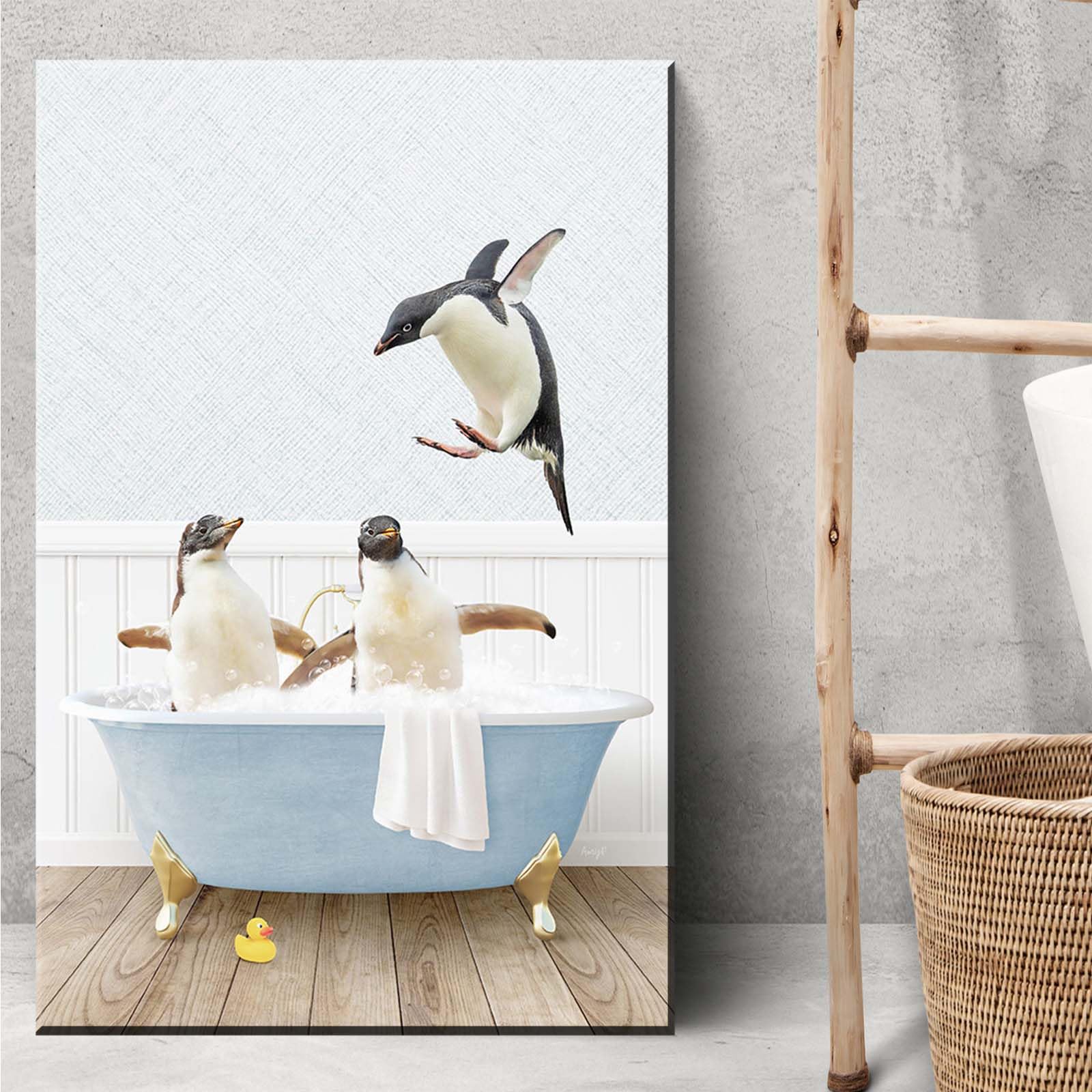 Amazon.com: XWNLTEPK Penguin in Retro Bathtub Cottage Blue Bathtub
