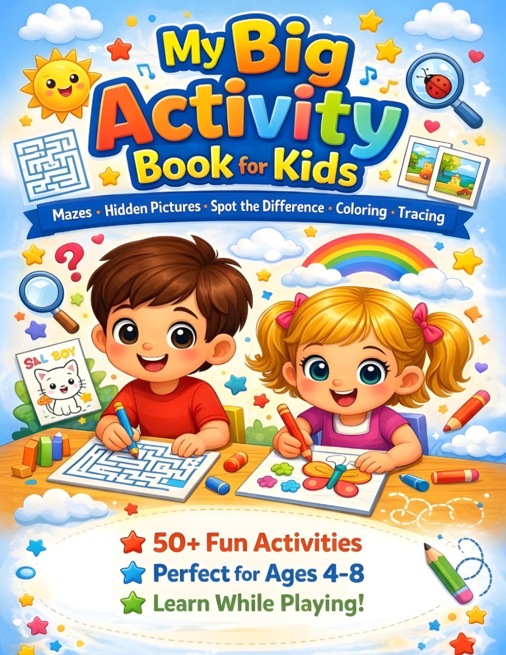 My Big Activity Book for Kids: Mazes • Hidden Pictures • Spot the Difference • Coloring • Tracing | 50+ Fun Activities for Learning, Creativity & Brain Development