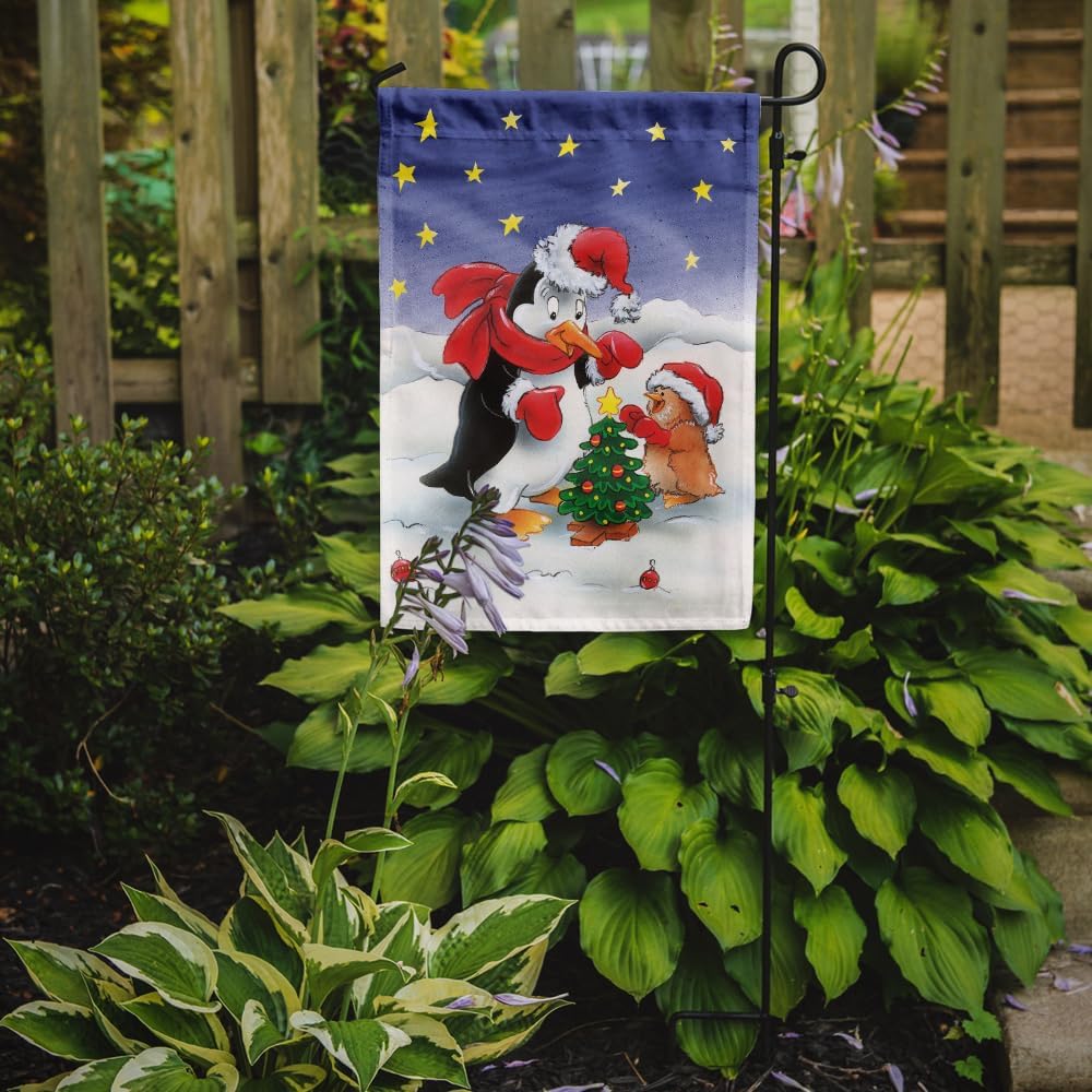 Caroline's Treasures AAH7203GF Penguin and Robin with Christmas Tree Garden Flag Mailbox Flag Decorative Yard Flag Banner Outside Patio Artwork Yard Flower Beds, Garden Size, Multicolor