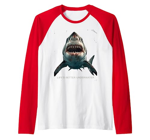 Life's Better Underwater Shark Ocean Design Raglan Baseball Tee