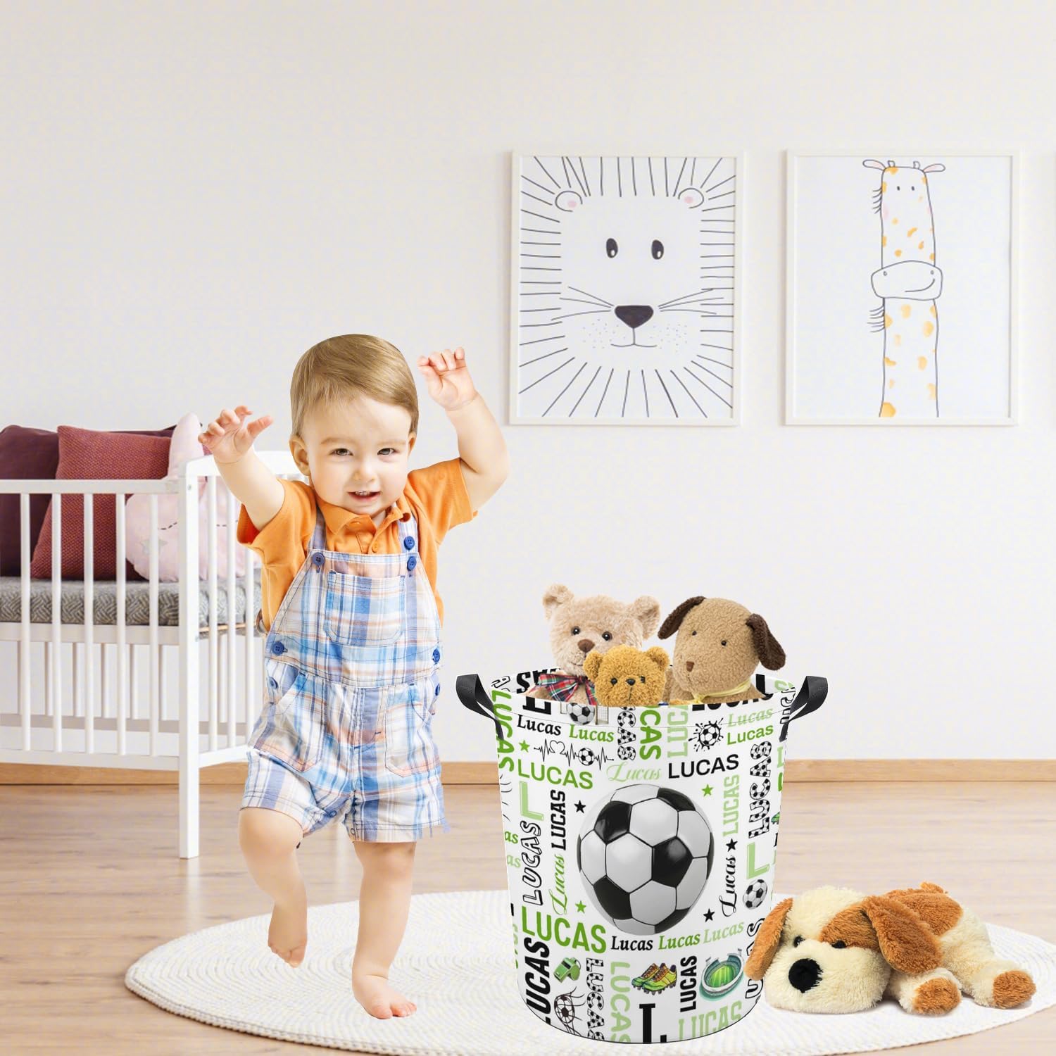 Soccer Laundry Basket,Custom Laundry Hamper with Name,Personalized Soccer Gifts for Boys Girls,Customize Collapsible Laundry Basket for Bedroom Bathroom,S-16.5"x 13.8"