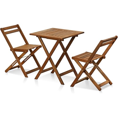 FURINNO Tioman Hardwood Patio Furniture Set C 3 Piece Bistro Set, Natural