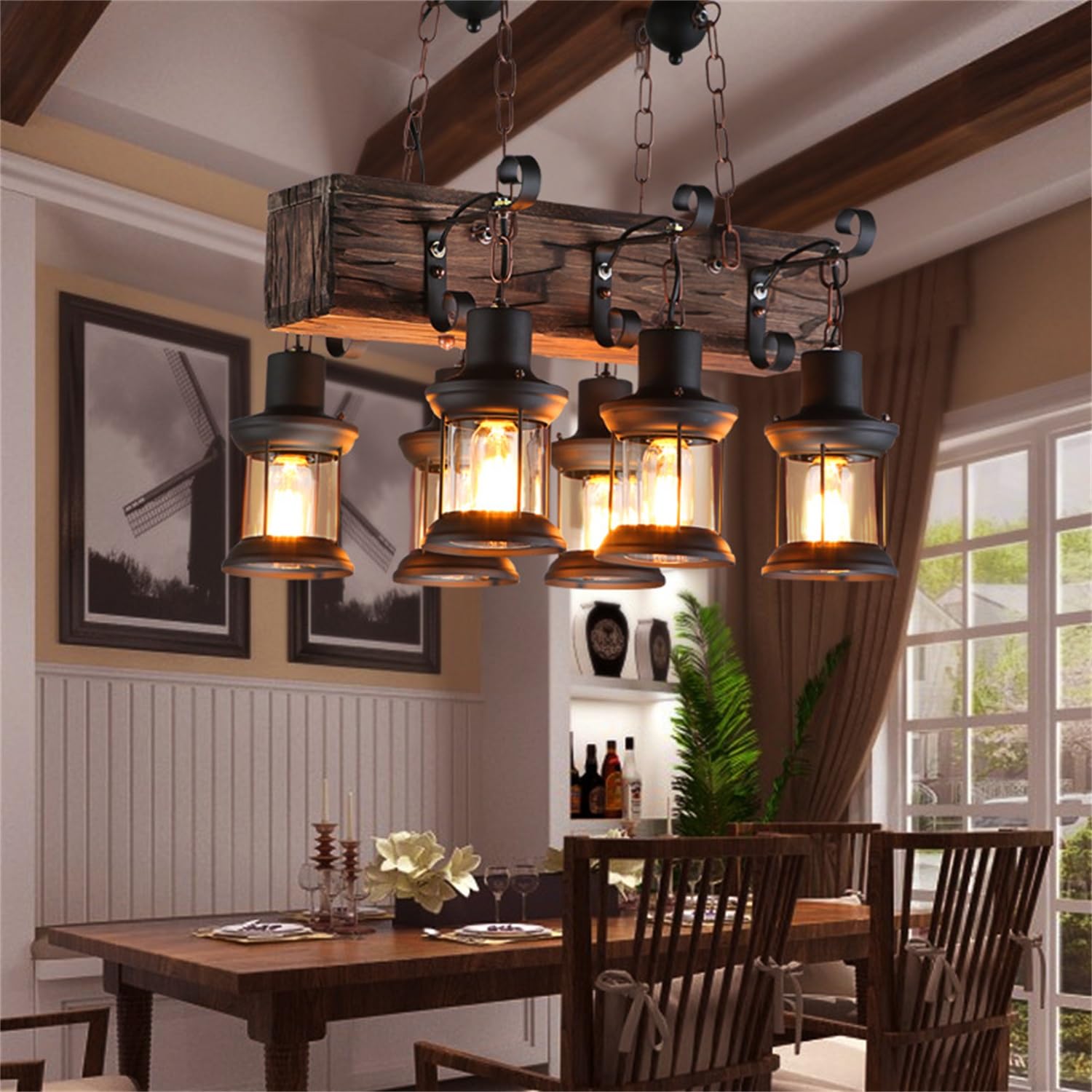 Hanglamp rustieke vorm | rond hout metaal zwart | QUVIO Hanglamp rustieke vorm | rond hout metaal zwart | QUVIO