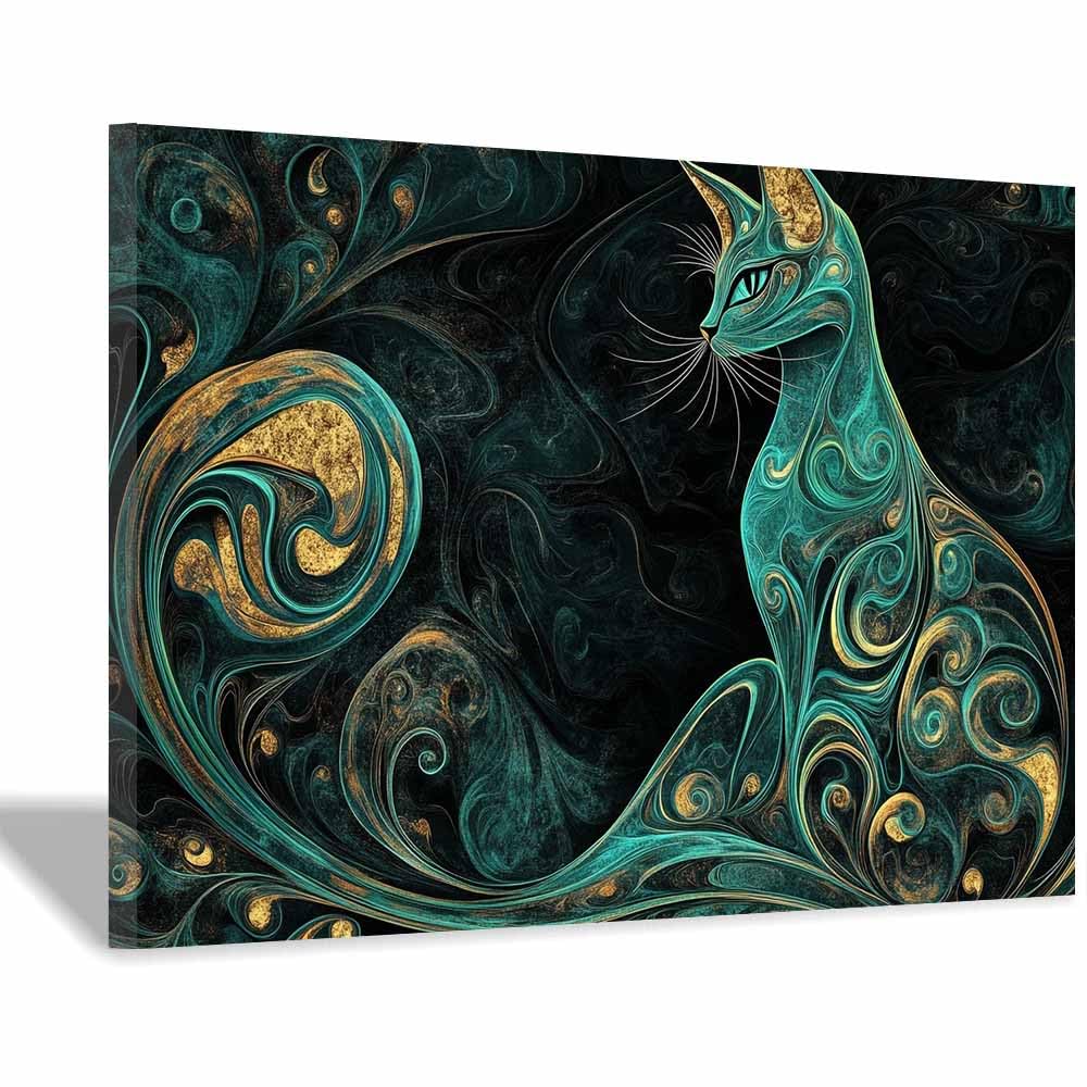 JOSUE Colourful Animal Canvas Wall Art Golden Painting Home Decor Wall Poster Print Wall Artwork Living Room Picture(Turquoise 11)-50x70cm Framed