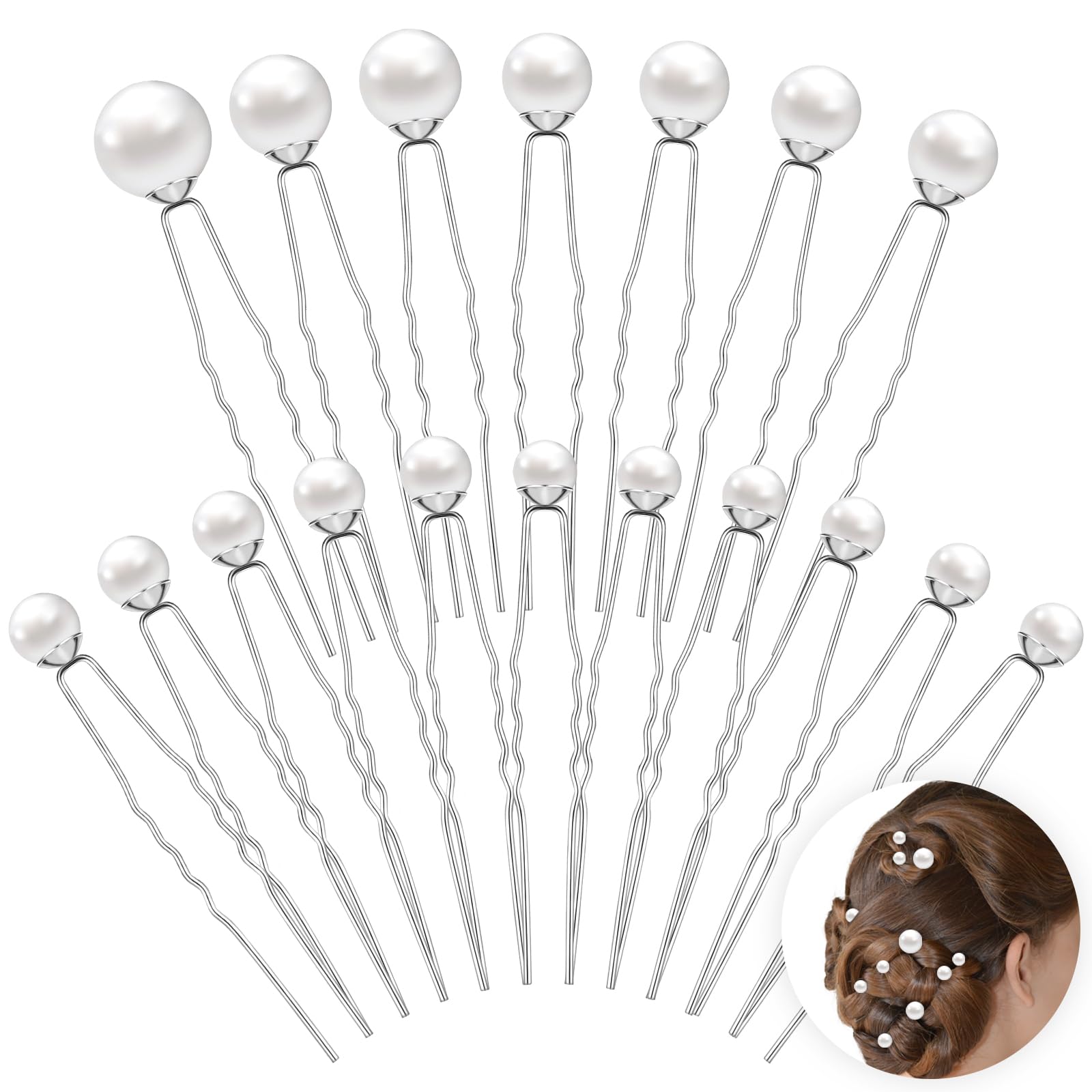JIEYAO 18 Horquillas Para El Pelo De Perlas De Boda, Accesorios Para El Cabello De Perlas, Horquillas De Perlas En Forma De U, Pasadores De Pelo Con Diamantes De Imitación Para Fiestas Niñas