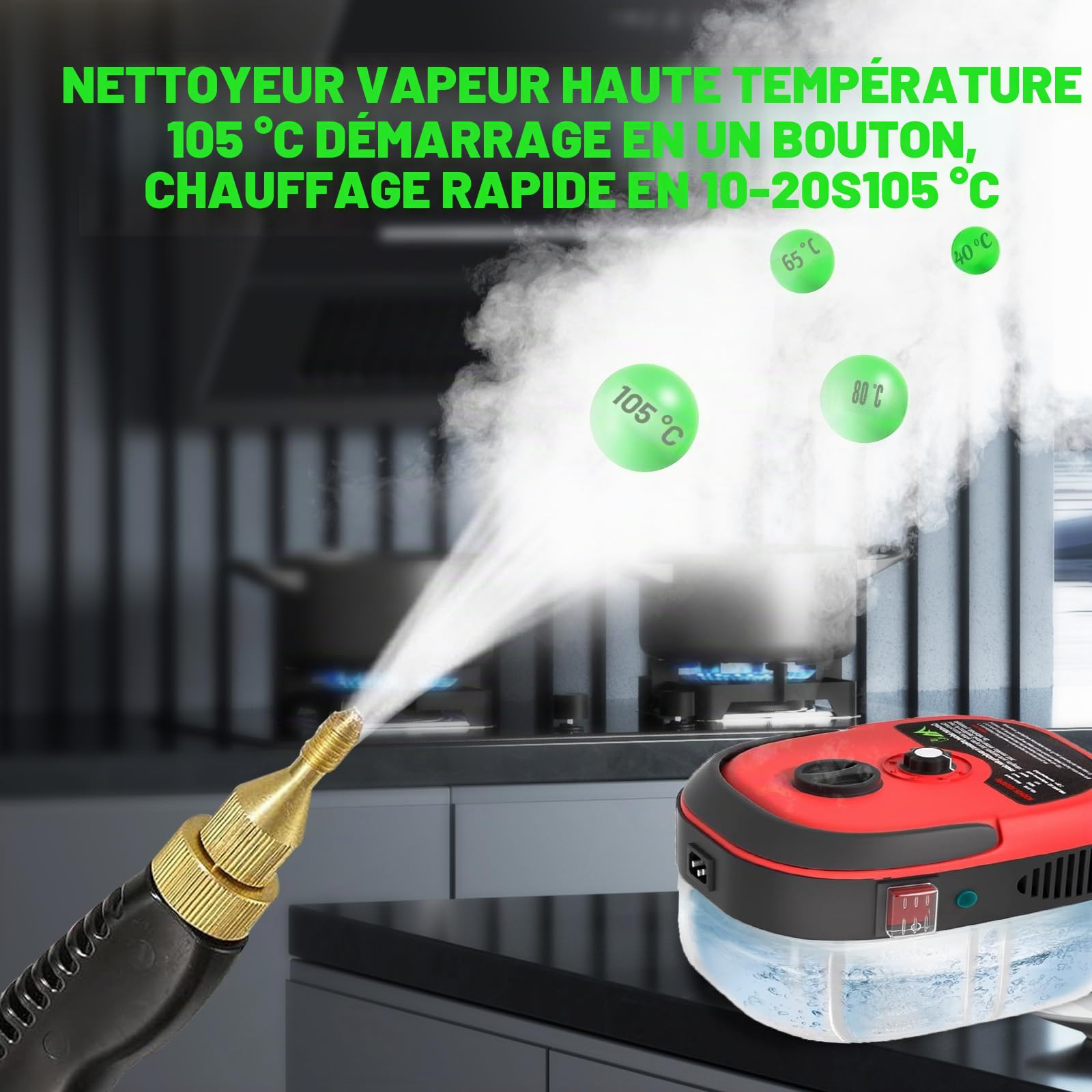 Nettoyeur Vapeur 2500W, Réservoir 1000ML, pour Canapé, Rouge
