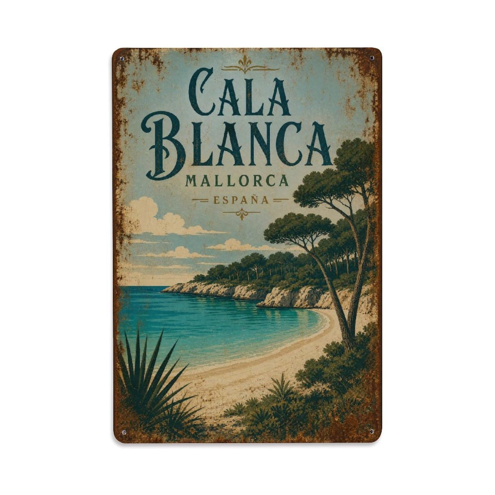 Metal Tin Sign Spain Mallorca Vintage Travel