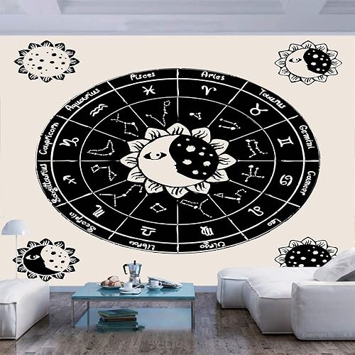 Miniatura 6 de Vinilo decorativo para pared, diseño artístico de sol con flores de verano, estrellas de luna de media luna decorativo, despegar y pegar
