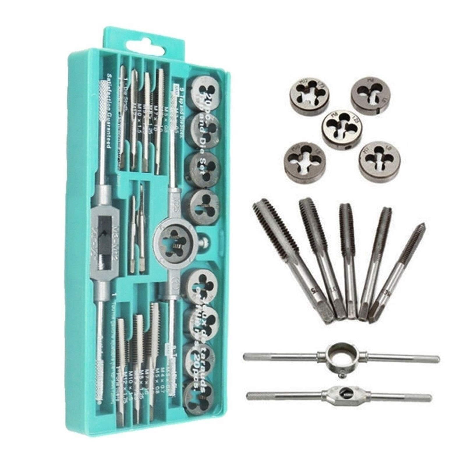 Universal 8/12/20-Piece Die Wrench Kit – Metric Tap Die Set for External Thread Cutting, Tapping Hand Tools, Alloy Steel Thread Maker(20pcs)