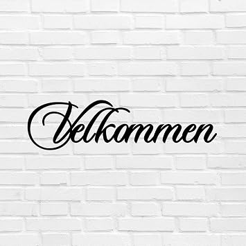 Metal Sign Velkommen Word Art Sign Calligraphy Customized Iron Metal Wall Art Hanging Sign Long Lasting Decorative Metal Welcome Sign Decoration for Cabin Living Room Patio 24 Inch