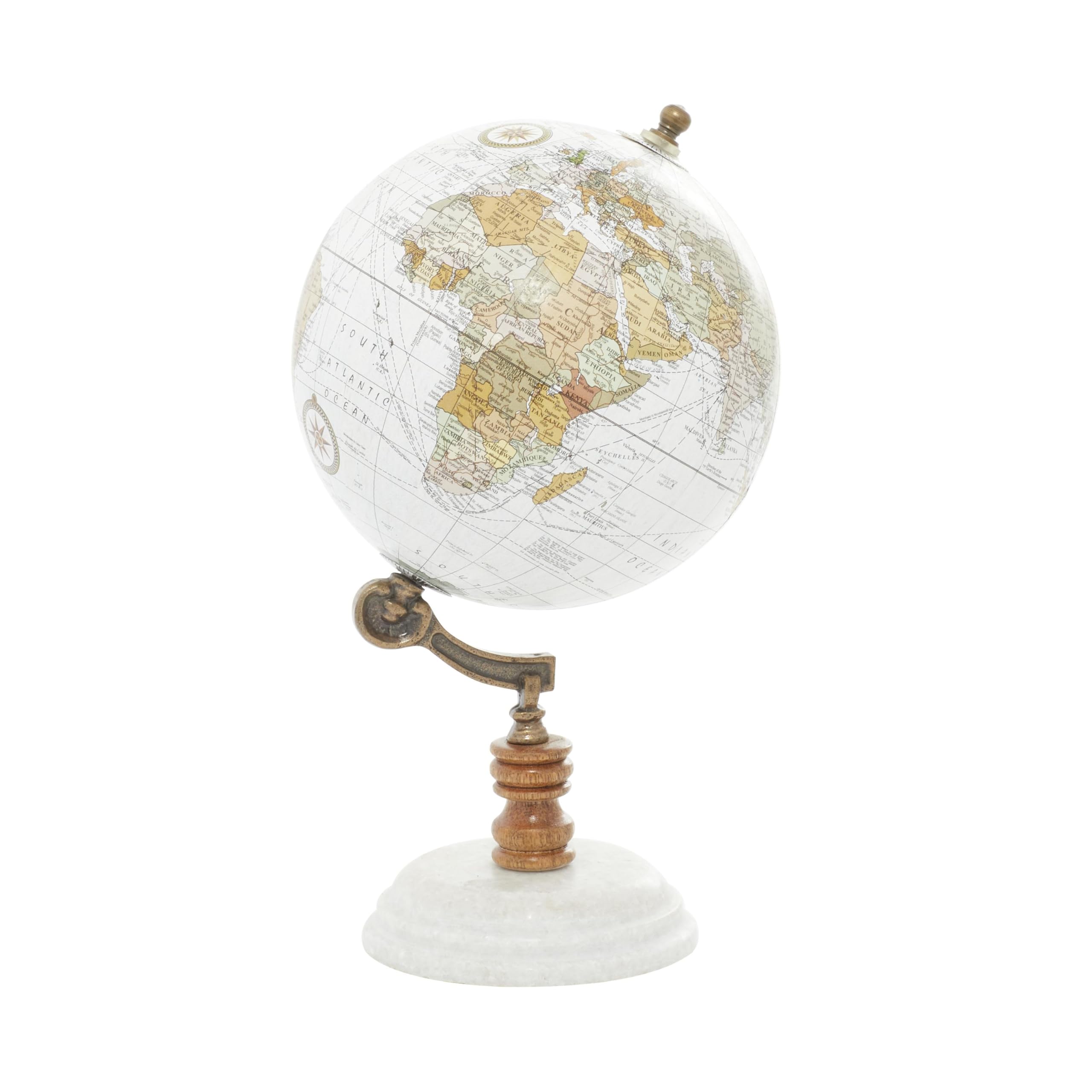Deco 79 Paper Globe with Marble Base, 7" x 7" x 11", White
