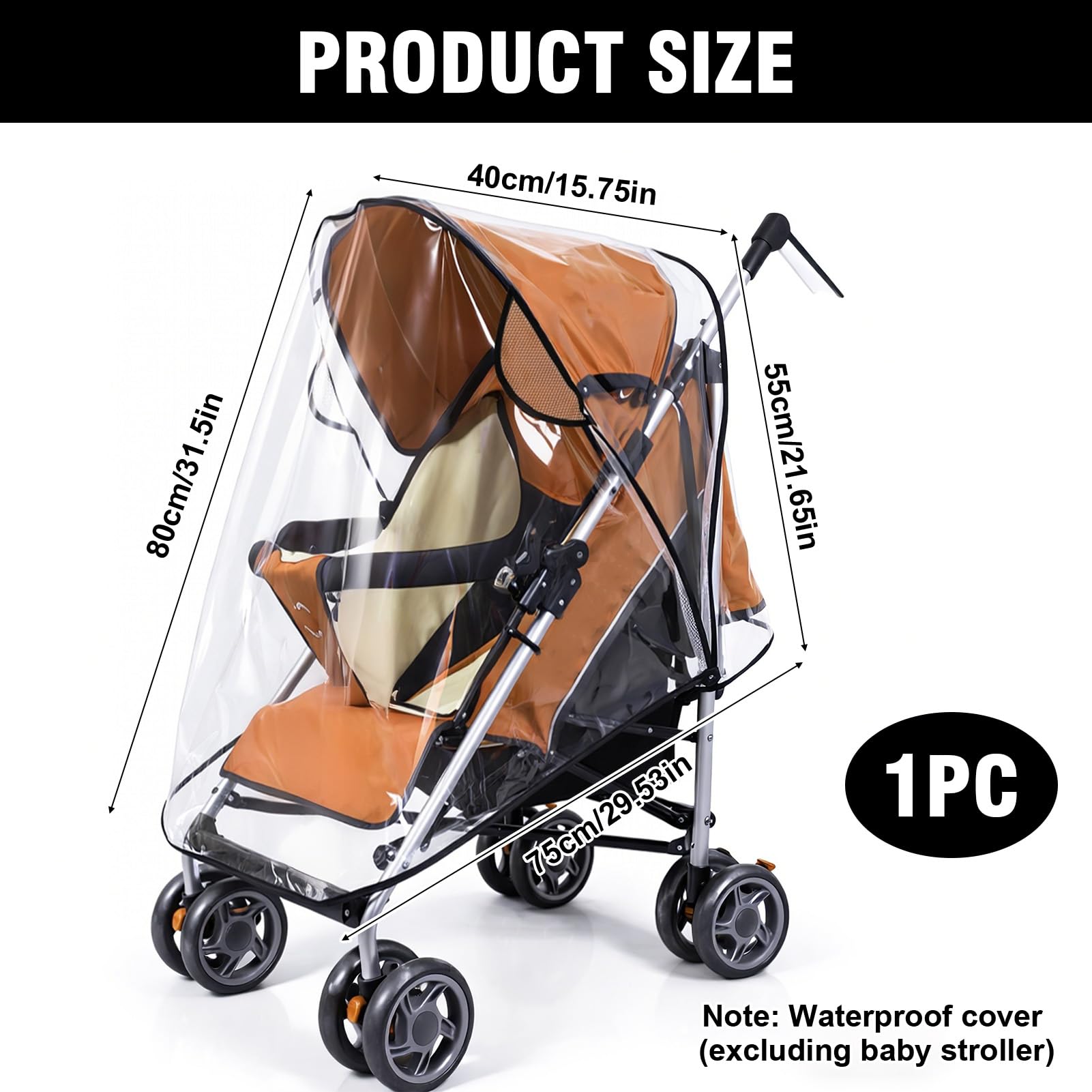 Universal Rain Cover for Pushchair Stroller Waterproof & Breathable RainCover for Pram Baby Buggy Large Rain Cover for Sun Wind Snow Dust Protection Transparent Weather Shield Fits Most Pushchairs - Image 2