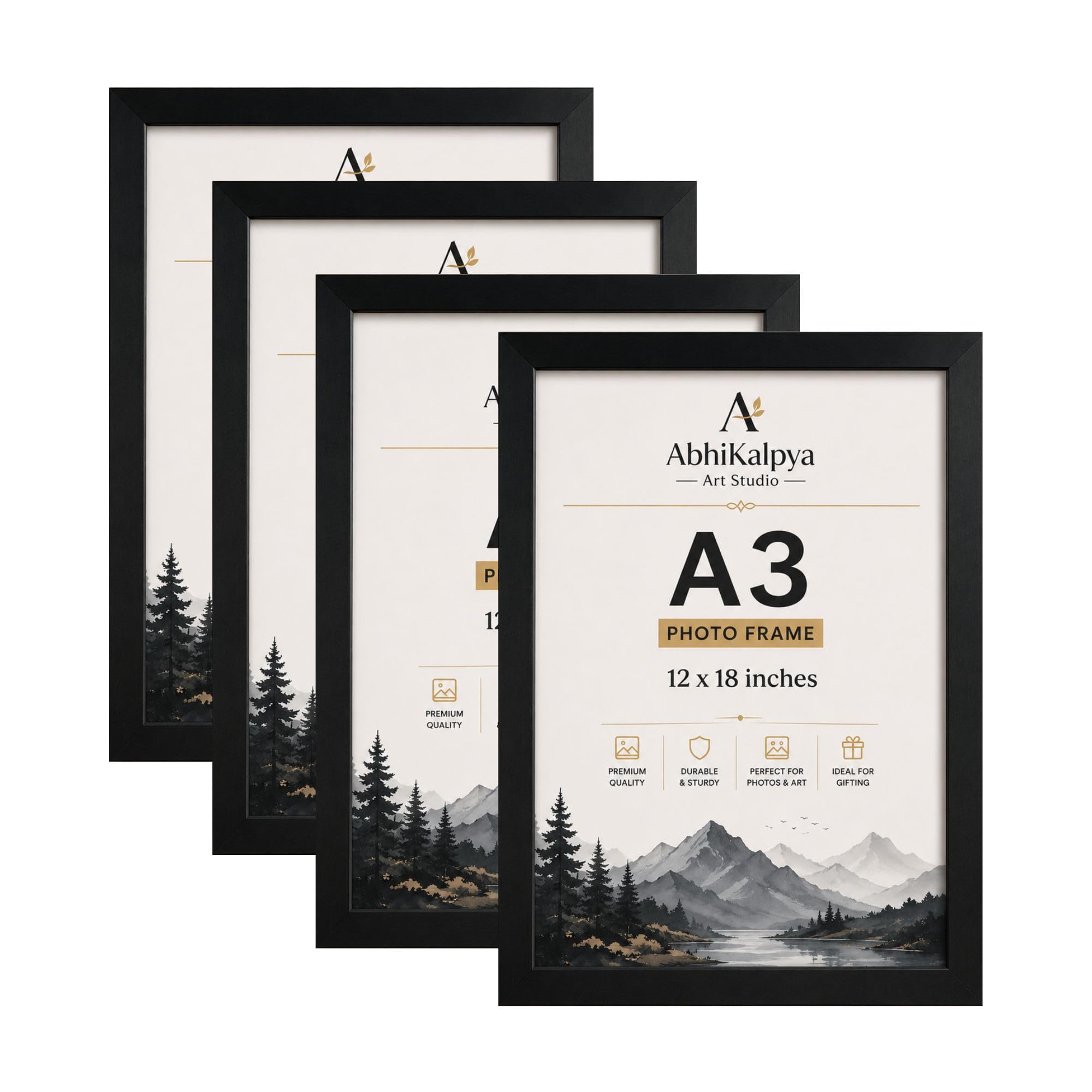 AbhiKalpya Art Studio A3 Photo Frame For Quote,Certificate Wall Hanging Picture Frame For Home and Office Wall Decoration,Size Medium 12x18 inch, (Black) (Set of 4)-image-23