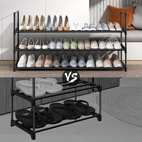 Miniatura 7 de Zapatero largo, organizador de zapatos ancho de 3 niveles para armario, soporte de zapatos resistente de metal para almacenamiento de zapatos,