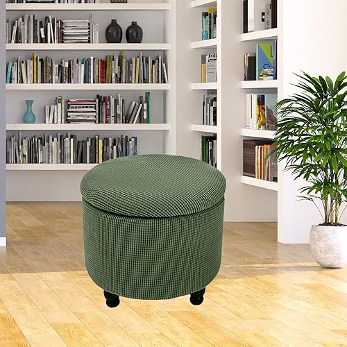 XMNTG Funda elástica otomana plegable, funda de almacenamiento suave y gruesa, tela jacquard redonda, extraíble y lavable, protector de muebles con