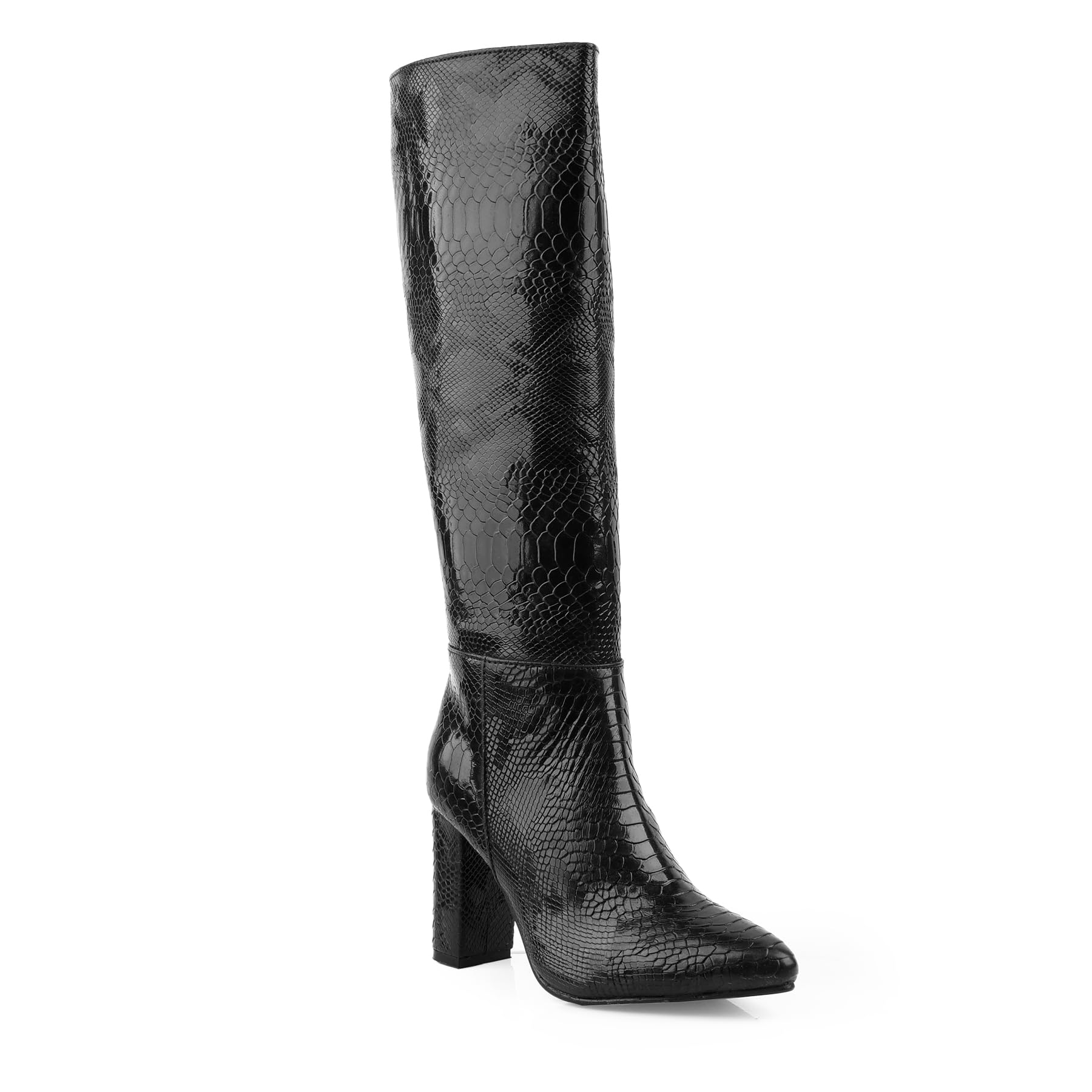baxxico Women's 9 CM Heel Height Increasing Faux Leather Materia Formal Snake Print Long Zipper-picture-45