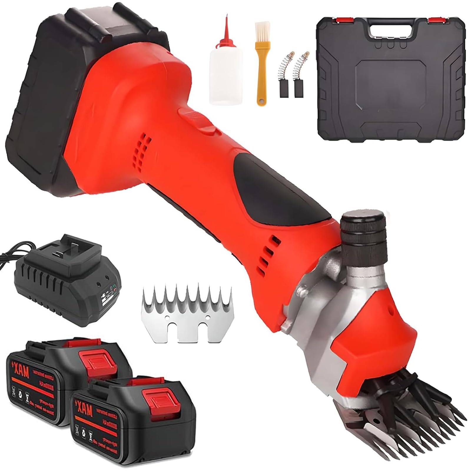 Esquiladora Inalámbrica Eléctrica 550W – Cortadora Profesional de Lana 21V con 2×1300mAh Baterías, Ajustable en 6 Velocidades, Cuchillas de Acero 9/13 Dientes para Ovejas, Cabras y Ganado 13-teeth
