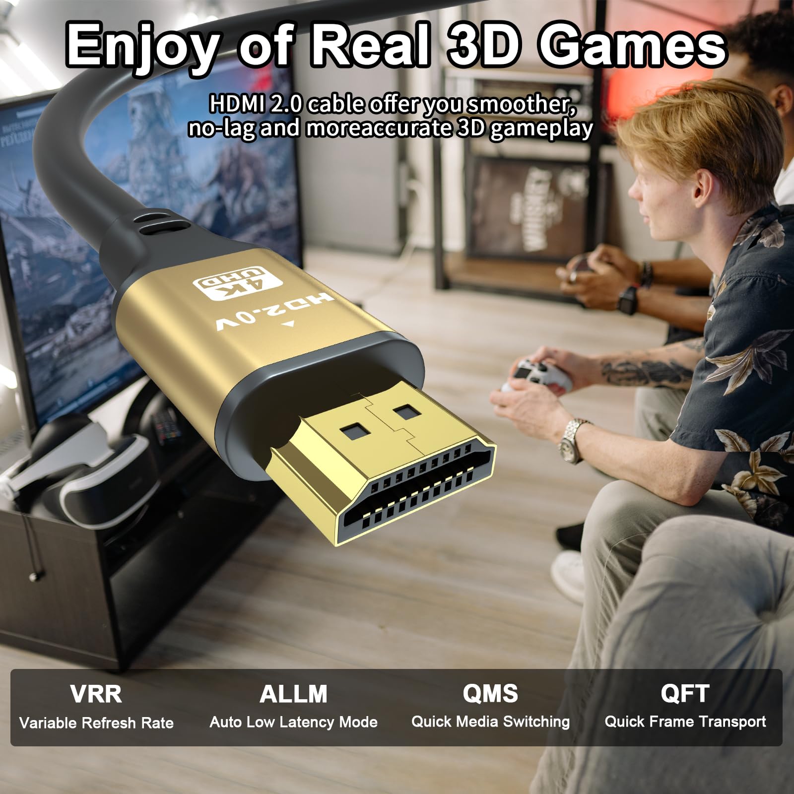 Câble HDMI 2.1 Ultra Haute Vitesse 10M 8K@60Hz 4K@120Hz Connecteurs Plaqués Or