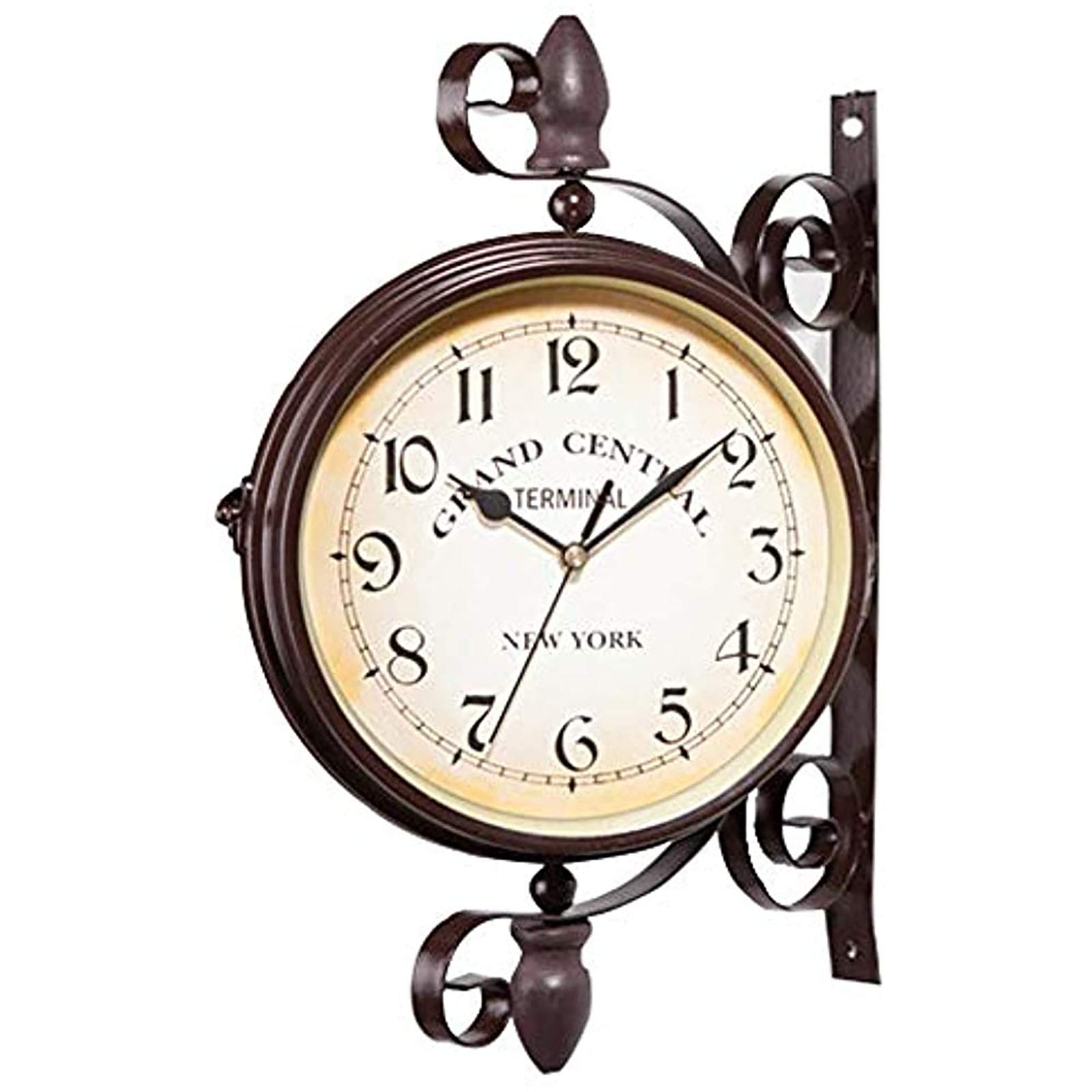 MYUYEE Double Sided Wall Clock,Outdoor Indoor Clock den Vintage Station Outdoor with Bracket for Garden Home