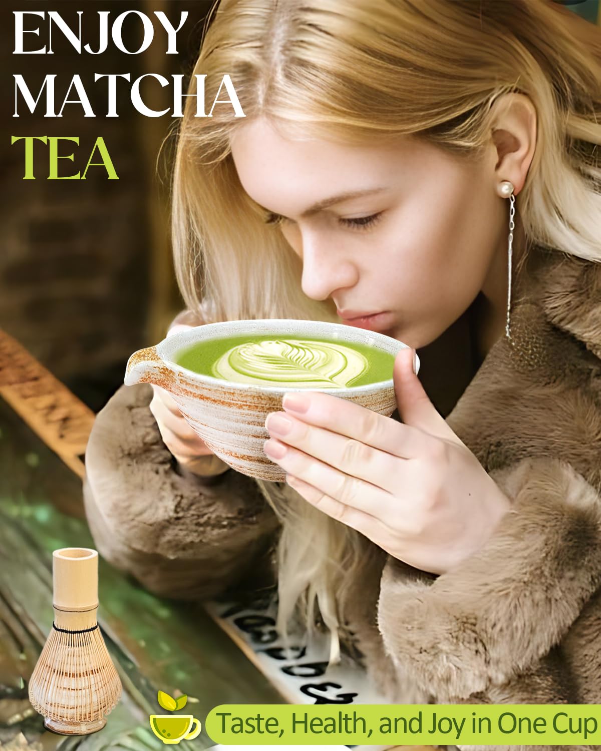 Matcha Whisk Set – Bamboo Chasen, Ceramic Bowl With Spout, Scoop & Holder – Complete Japanese Tea Kit – Gift Box