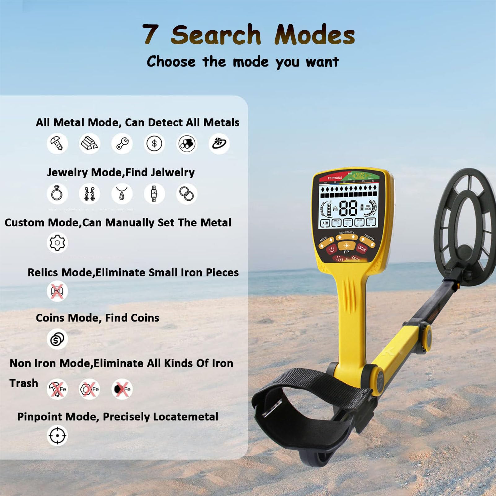 Detector de oro para adultos y niños, detector de metales profesional ajustable de alta precisión con pantalla LCD, varios modos, detector de oro impermeable para búsqueda de tesoros