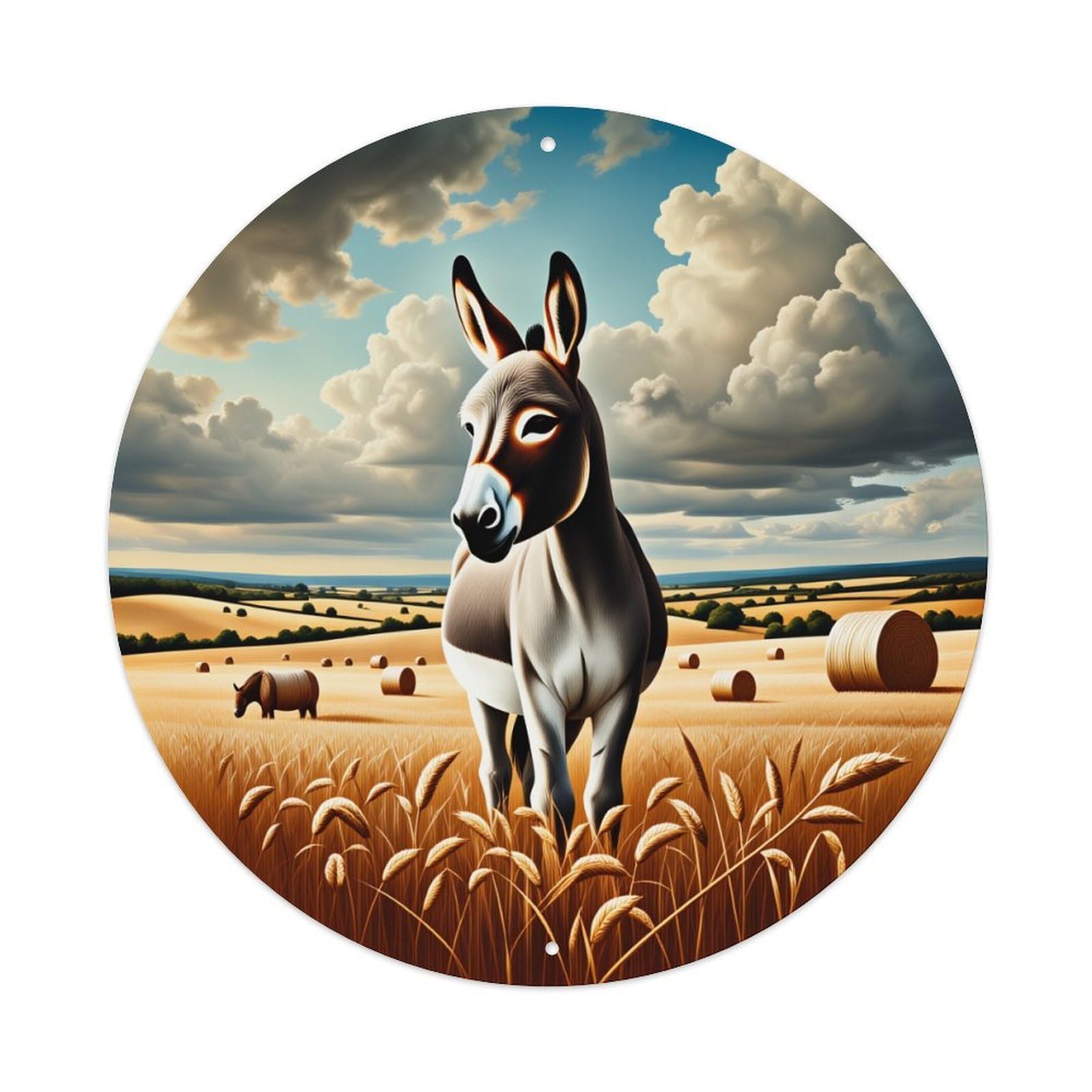 Donkey Field Sky Clouds Harvest Metal Tin Sign Vintage Garden Bedroom Cafe Bar Man Cave Home Wall Decor Metal Poster 8x8 inches
