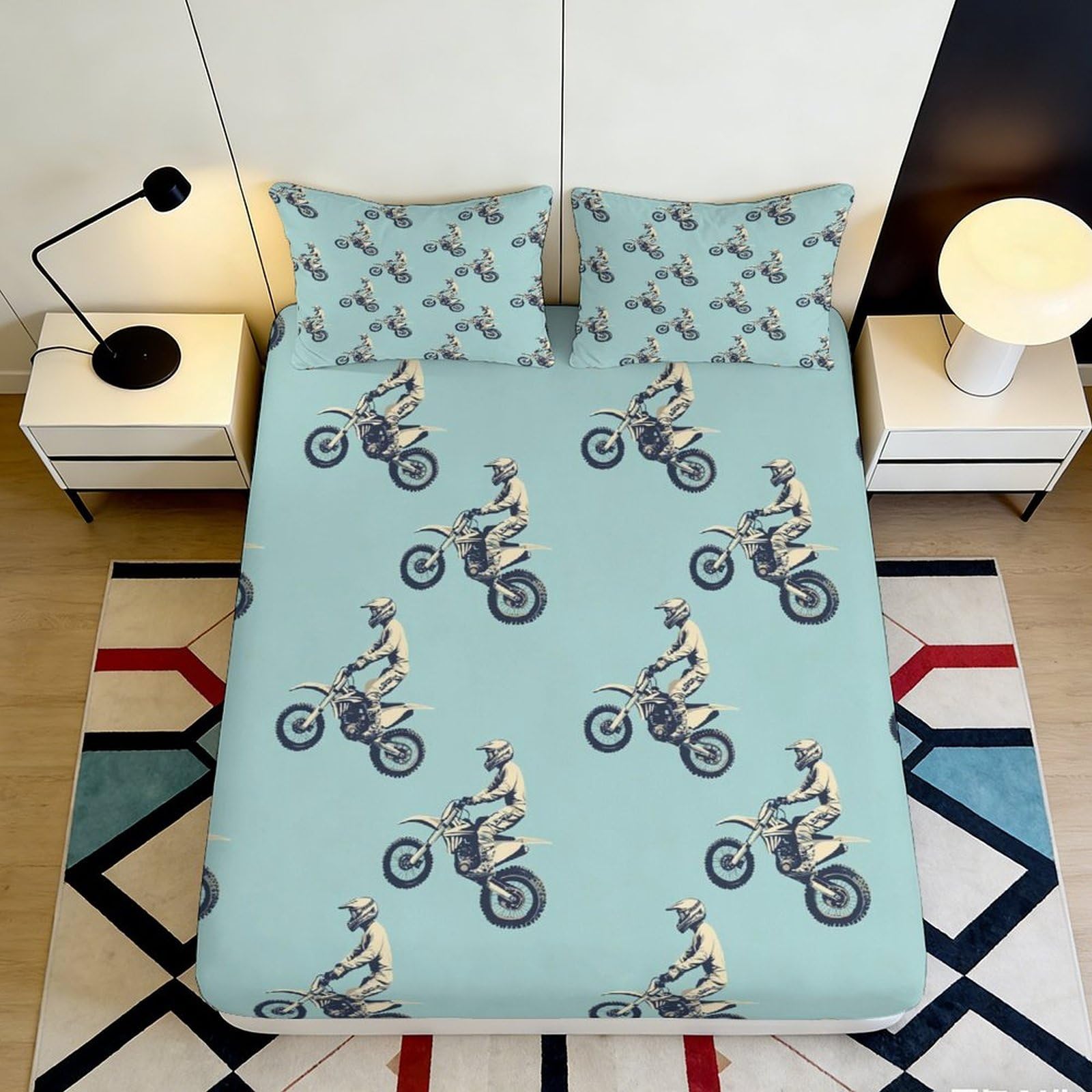 Kjhgrfrdk Style-5 3D Printed Motorcycle Fitted Sheet Microfiber For Adults Teens Bedroom Bedding Motorcycle Mattress Fitted Cover Non-Slip Deep Pocket Elastic Hem Washable 180X200x25cm