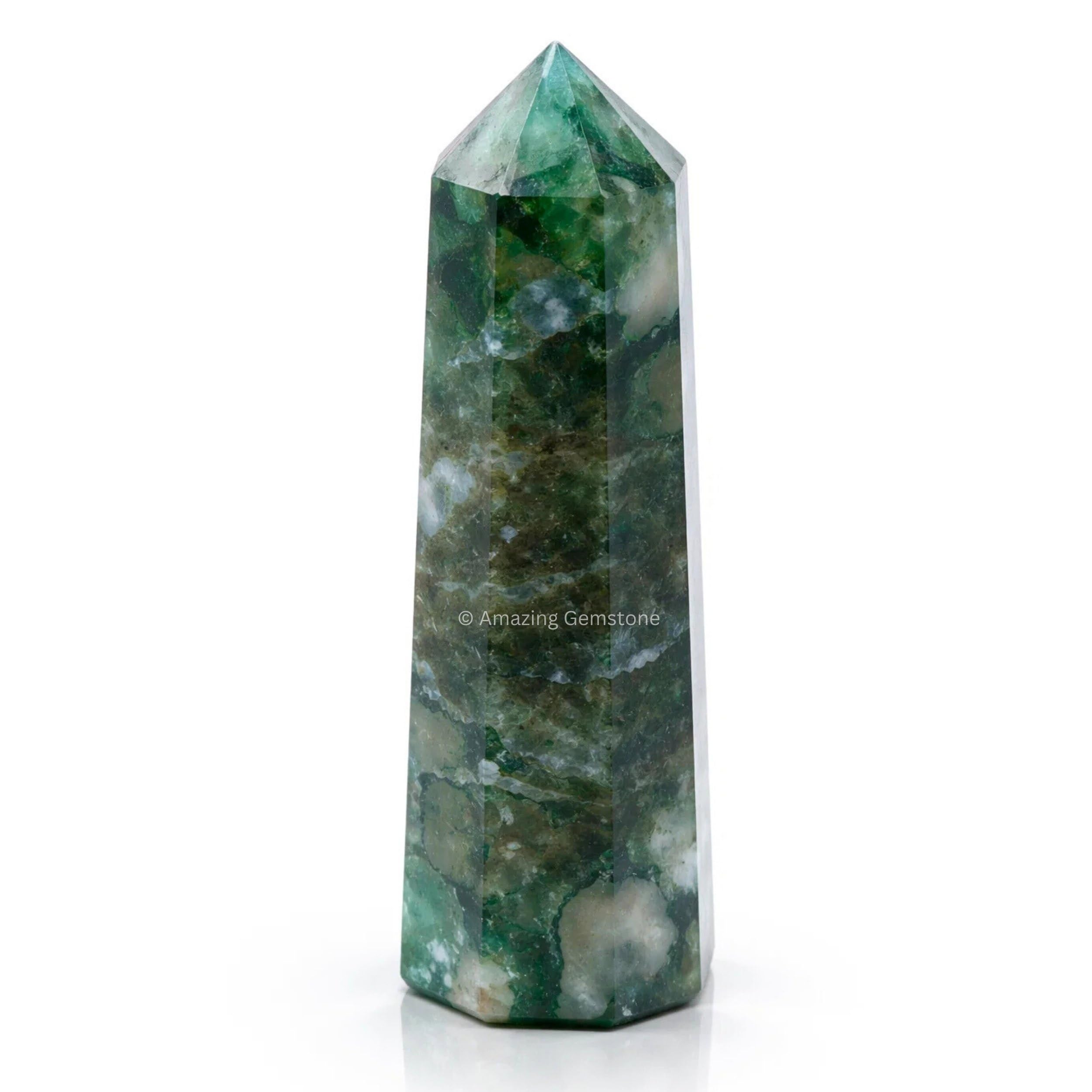 Amazing Gemstone Moss Agate Crystal Towers - Natural Healing Crystal Point Obelisk for Reiki Healing and Crystal Grid (2" to 3" INCH)