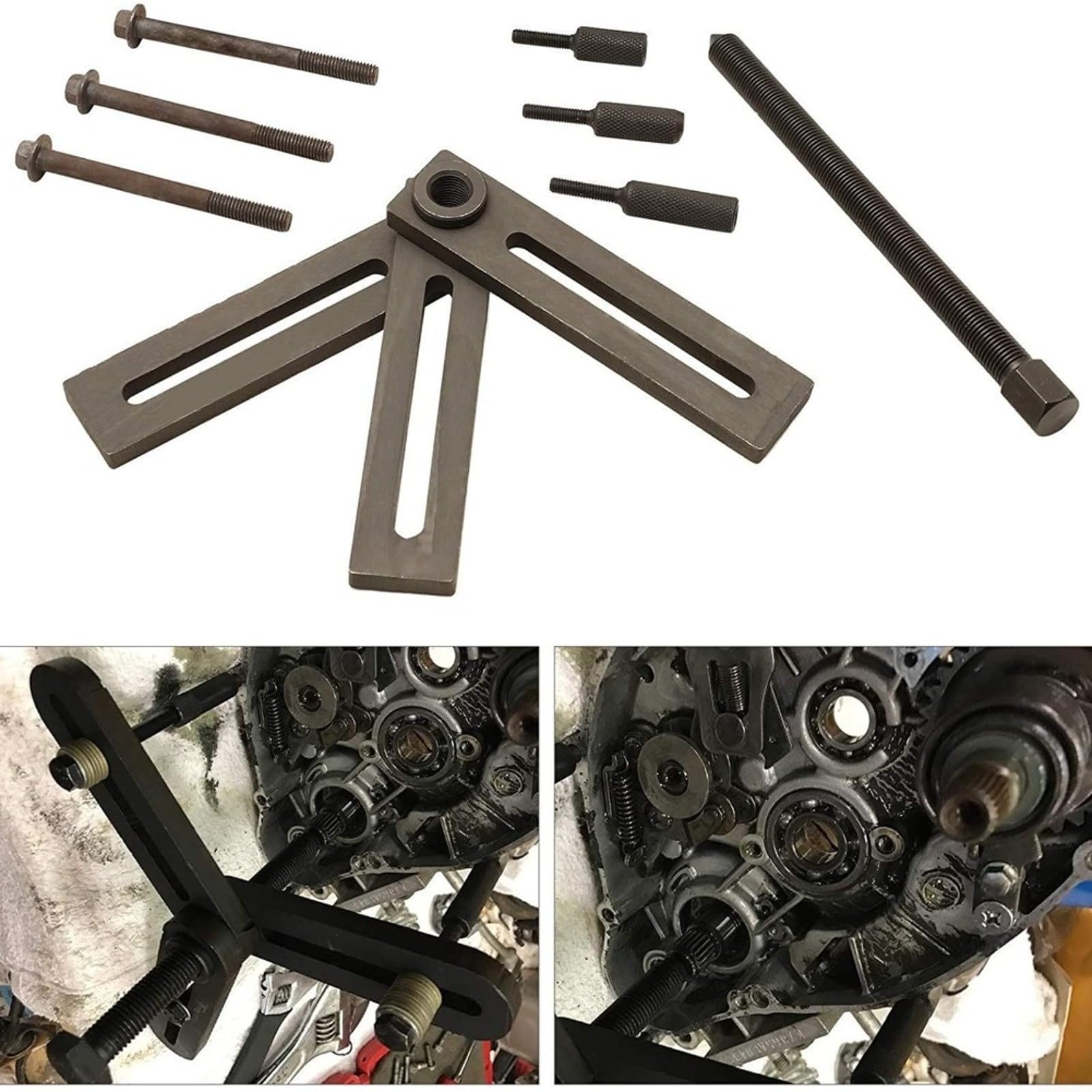 Set di attrezzi splitter per carter della manovella, 8 pezzi, con doppia testa, strumento di separazione in metallo, contenitore per la manutenzione della moto, riparazione del motore, officina a due