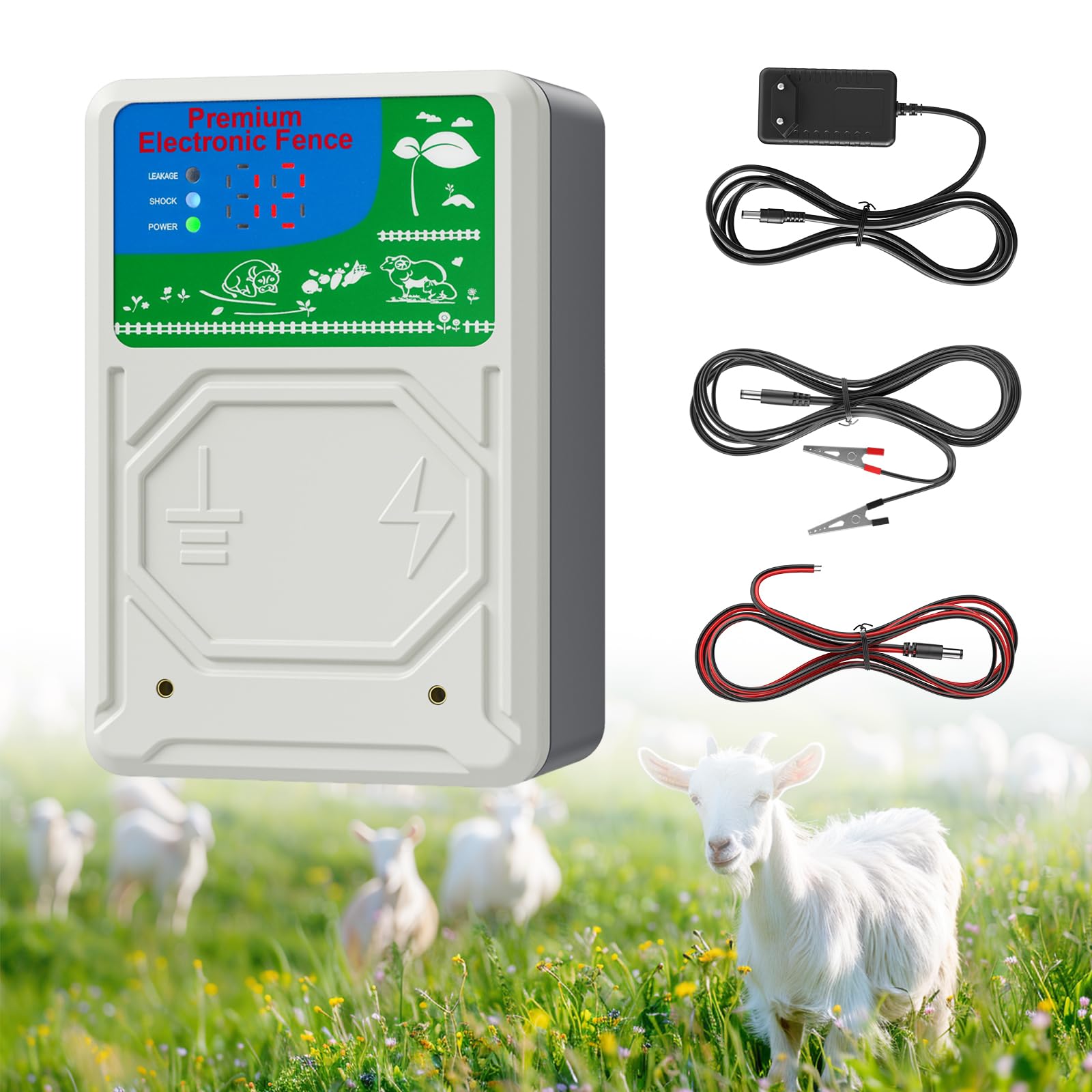 elettrificatore per recinto elettrico con schermo LCD, recinto elettrico per animali con portata di 10KM per allontanare gli animali selvatici, potenza di uscita da 2-3 joule a 13KV