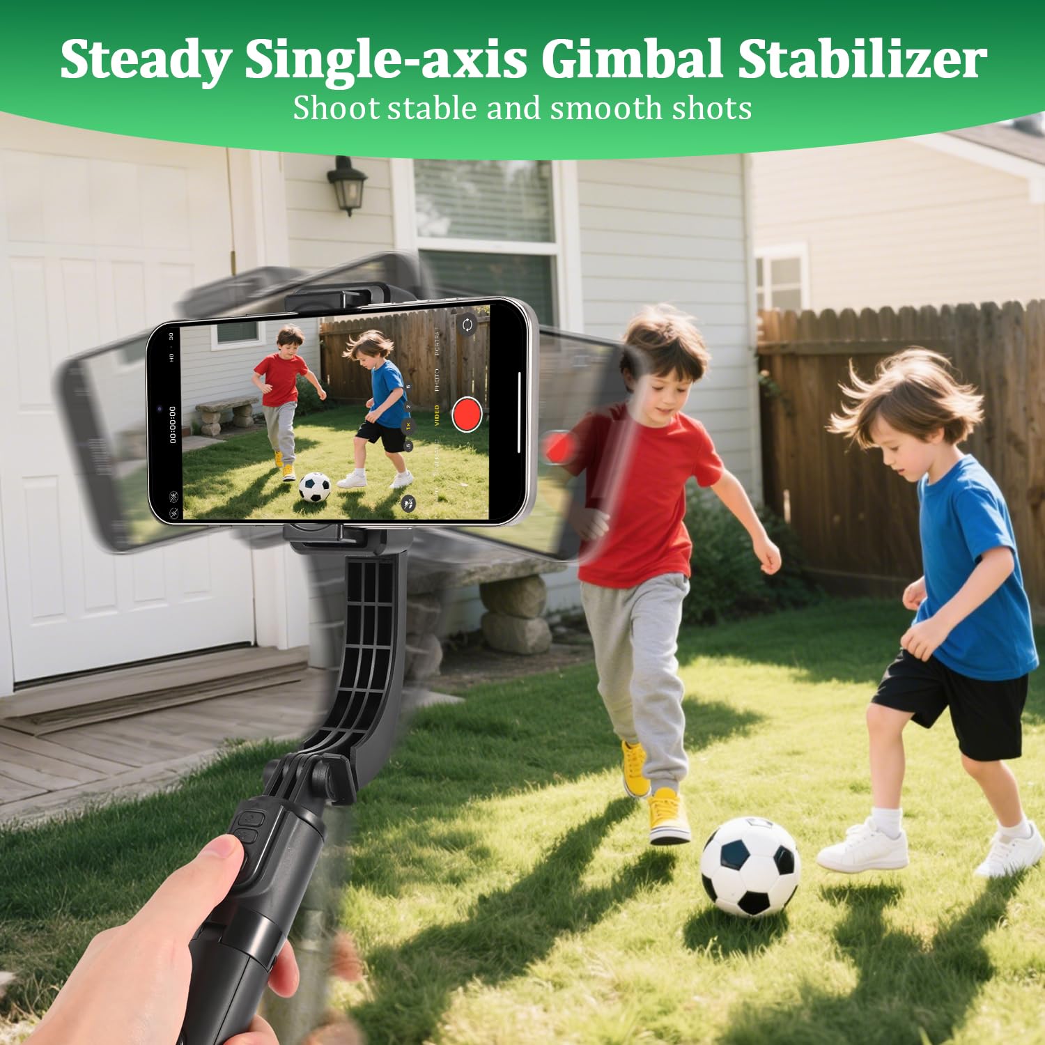 Stabilizzatore cardanico per smartphone, giunto cardanico a 1 asse con telecomando, bastone per selfie portatile e pieghevole e supporto per telefono per stabilizzatore di vlog, video YouTube