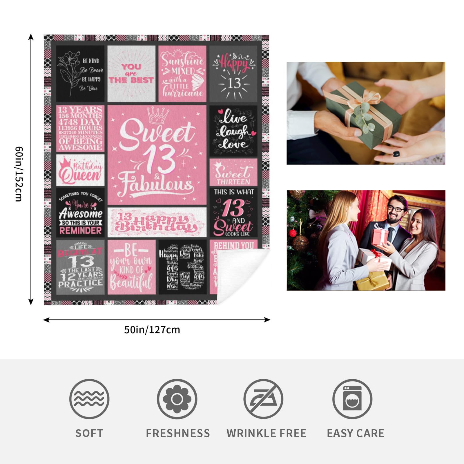 Fopoer 13th Birthday Gifts for Girls, Gifts for 13 Year Old Girls Sister Throw Blanket 60