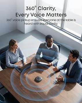 Anker PowerConf Speakerphone, Zoom Certified Conference Speaker with 6 Mics, 360 Enhanced Voice Pickup, 24H Call Time, Bluetooth 5.3, USB C, Compatible with Leading Platforms for Personal Workspaces