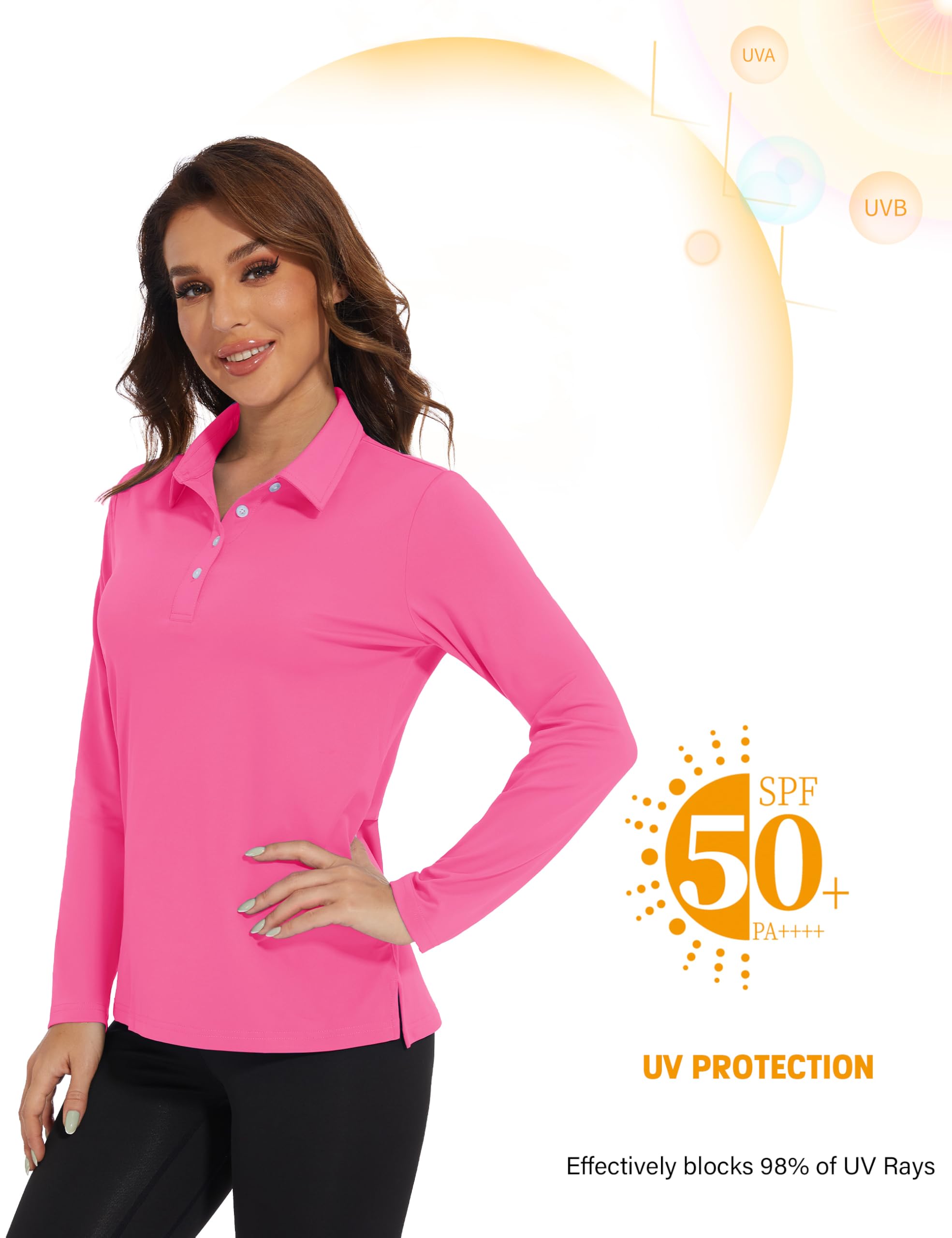 MAGCOMSEN Polo de golf à manches longues UPF 50+ - Séchage rapide - Respirant