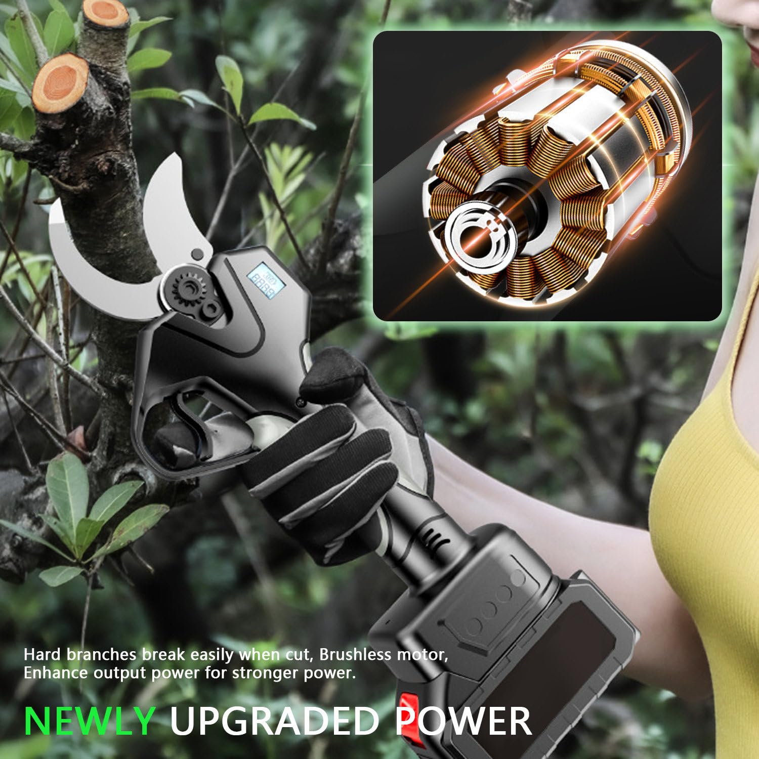 Tijeras De Podar Eléctricas, Tijeras De Podar Telescópicas Inalámbricas De 2.1M, Tijeras De Podar Con 2×4.5Ah Batería, Diámetro De Corte De 50mm, Tijeras De Ramas Para Jardinería