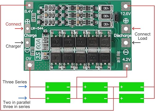 Miniatura 7 de 2PCS 3S 60A 12.6V 18650 Cargador PCB BMS Placa de protección de batería de litio de iones de litio Módulo de carga de equilibrio para motor de