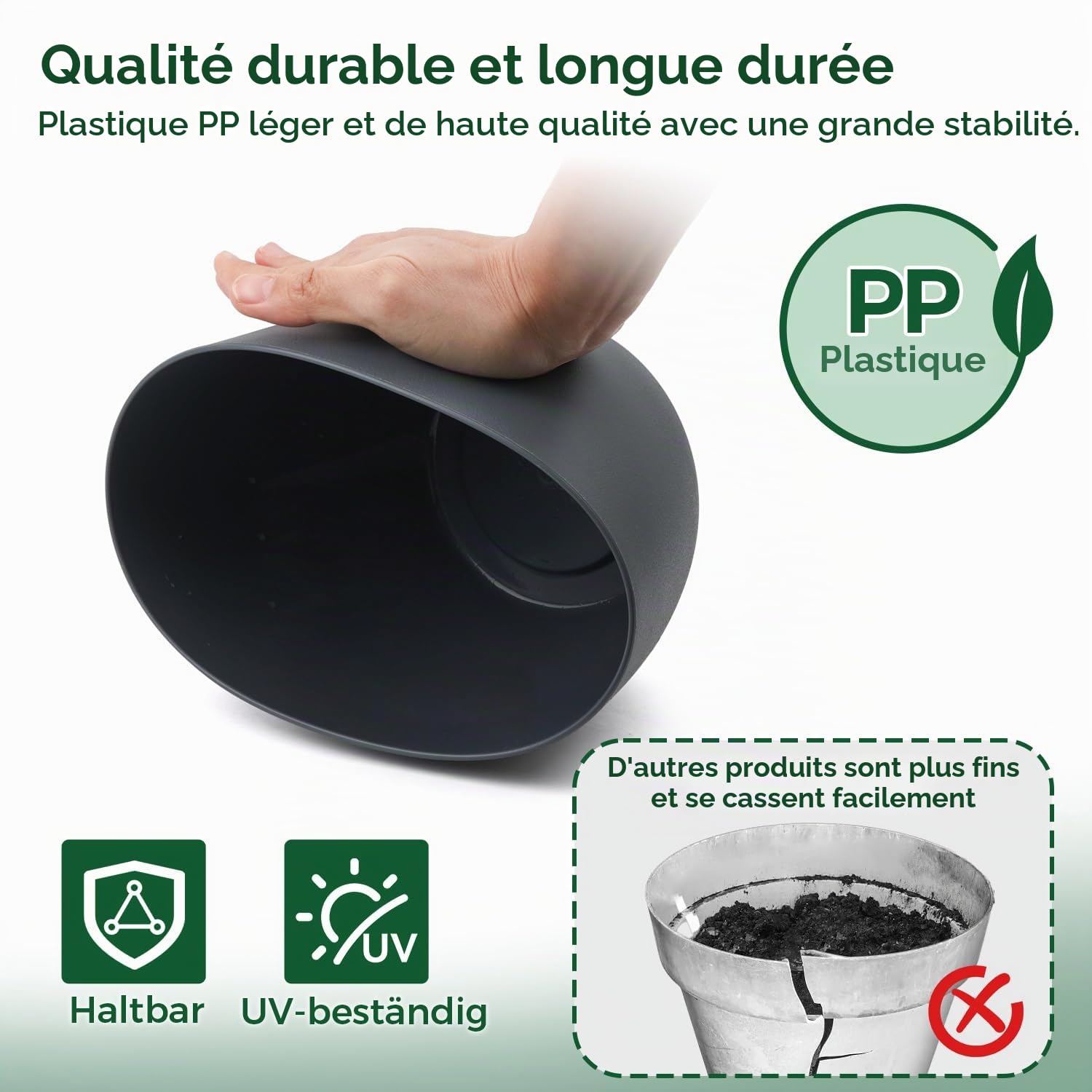 T4U Lot de 2 Pots Auto-Arrosants 17,5 cm avec Indicateur d’Eau, Pot de Fleur Interieur pour Débutants et Personnes Occupées, Pot de Fleur pour Lierre et Pothos, Usage Intérieur et Extérieur (Gris)