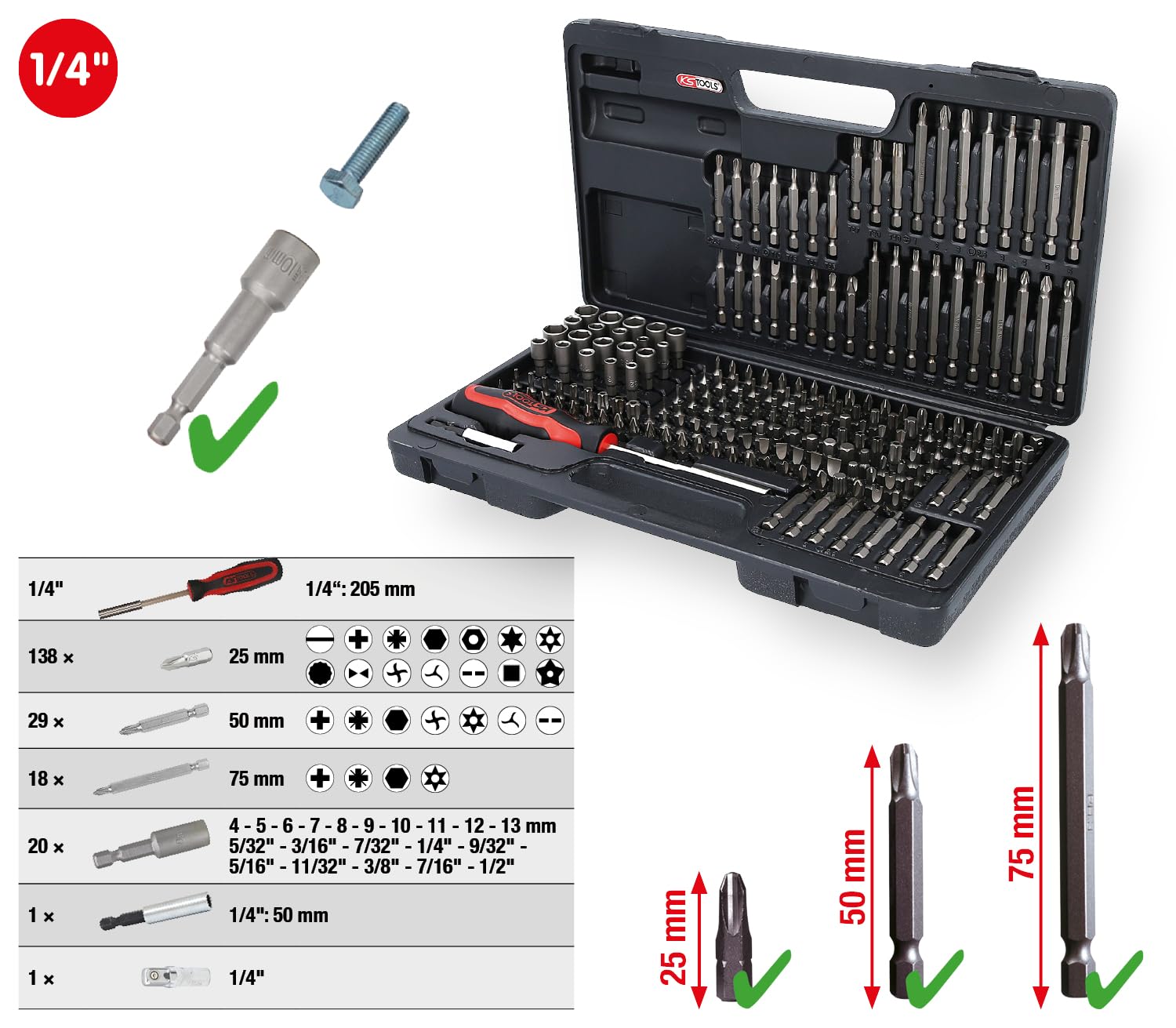 KS TOOLS jeu d'embouts 1/4", 208 pces 911.2008