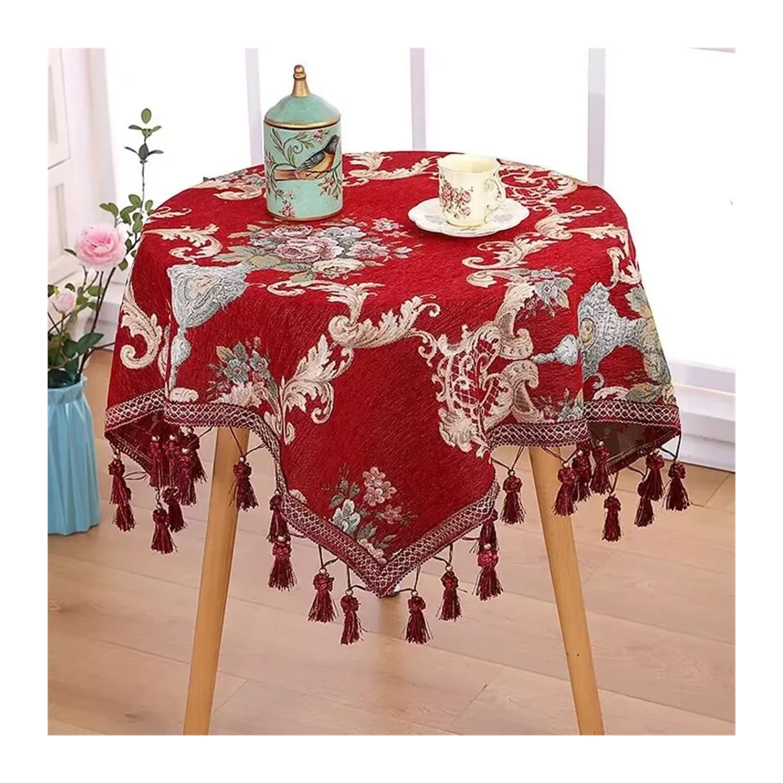 L6NqIAG Vintage Lace Tablecloth Round & Rectangular Tablecloth with Tassels, Coffee Table and Bedside Cover Cloth(Color7,110x160cm rectangle)