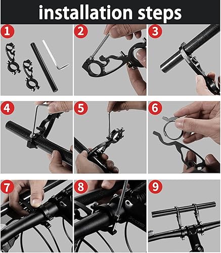 Miniatura 7 de Extensión extensor de manillar doble para bicicleta, aleación de aluminio de 7.9 in, accesorios de soporte súper largo, para soportes de bicicleta,