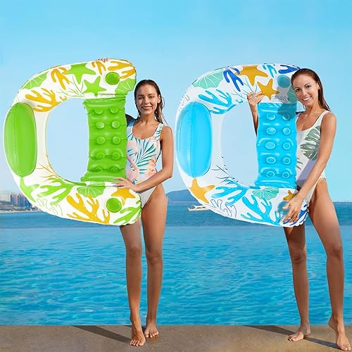 Miniatura 9 de Jasonwell Silla flotante inflable para piscina, paquete de 2 flotantes, para piscina, silla de agua, tumbona de piscina con soporte para tazas,