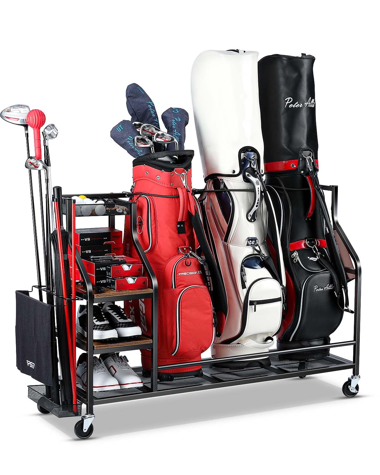 EXTCCT Organiseur de sacs de golf - Support de sac de golf pour accessoires de golf, sac de golf avec roulettes, clubs de golf, organiseurs d'équipements de golf