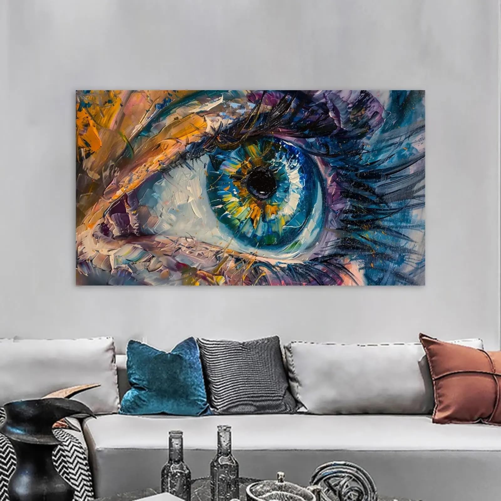 Peinture colorée sur toile d'oeil abstrait moderne géant sans cadre