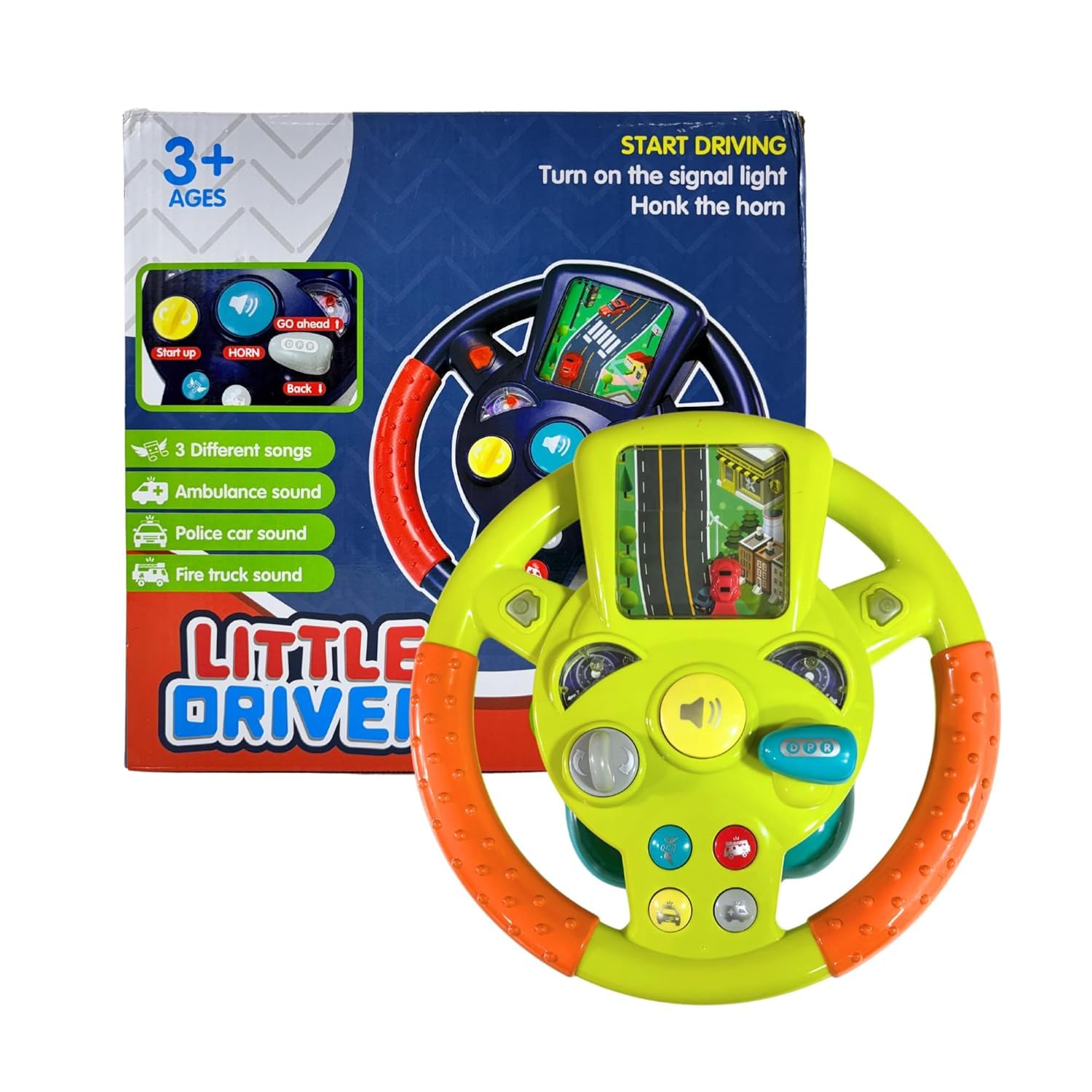 Planet of Toys 360-Degree Kids Steering Wheel Toy, Car Driving Simulation Electronic Toys, Sound Toy, Multiple Buttons & Vehicle Sound Horns.Interactive & Adventurous Simulator