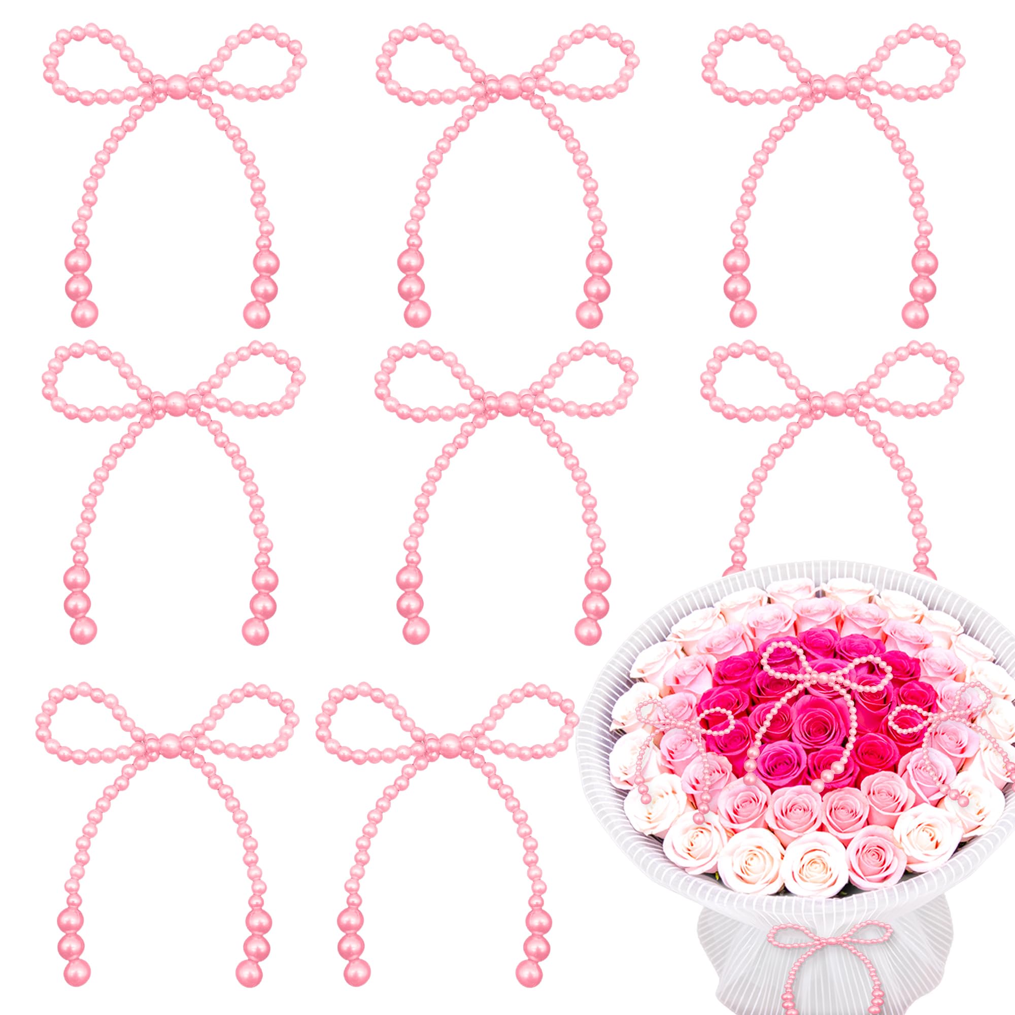 8PCS Pearl Bow Decoration for Bouquets Pearl Bow Cake Decor Topper Beaded Bridal Shower Decoration for Wedding Bridal Shower Birthday Gift Wrapper