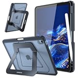 Shockproof Case for iPad Air 11-inch M3 (2025) / M2 (2024), iPad Air 5th (2022) / 4th Generation (2020) 10.9 Inch - Slim Frosted Hard Cover with Multi-Angle Kickstand & Pencil Holder, Black