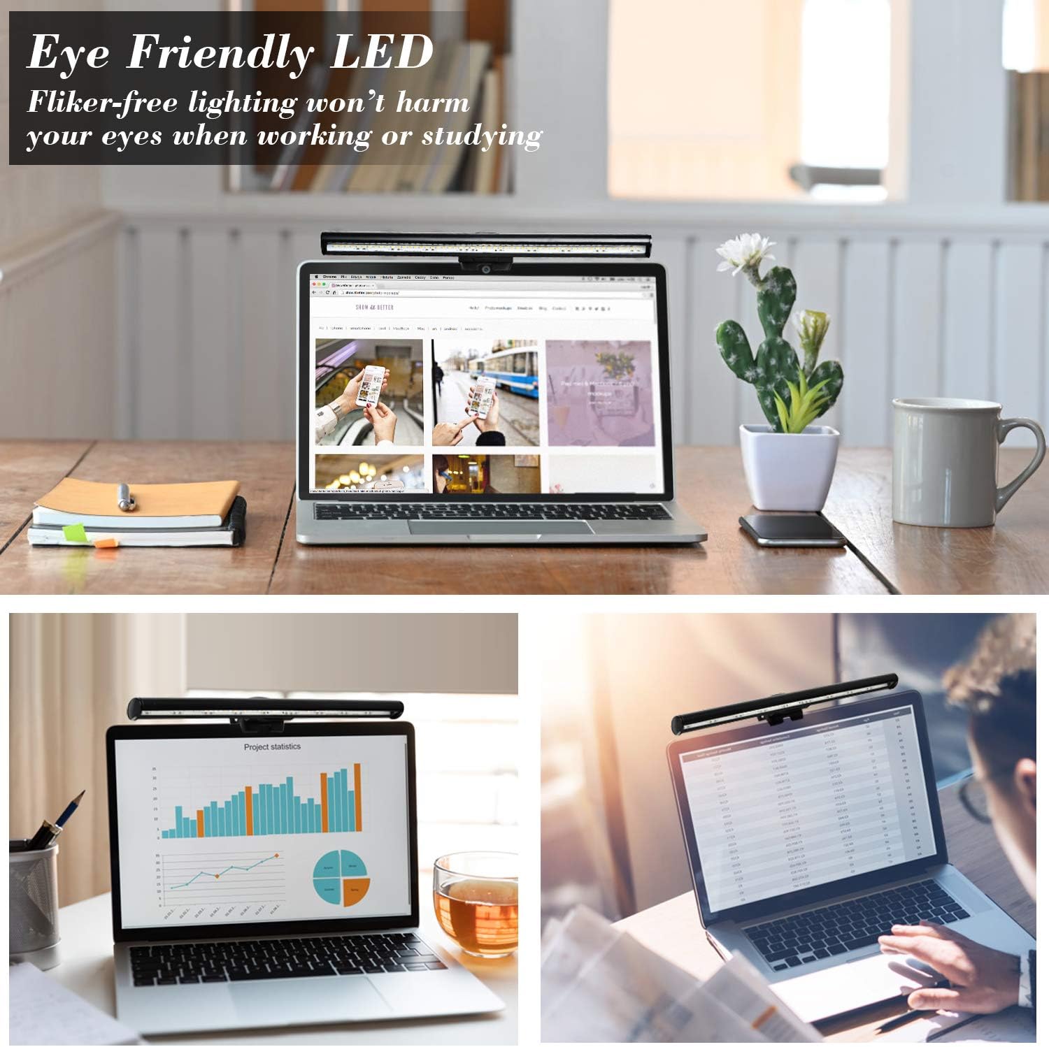 Monitor Light, Screen Light Bar Computer e-Reading LED Task Lamp, 3 Color Modes LightBar, 10 Brightness, USB Powered Monitor Lamp - 7