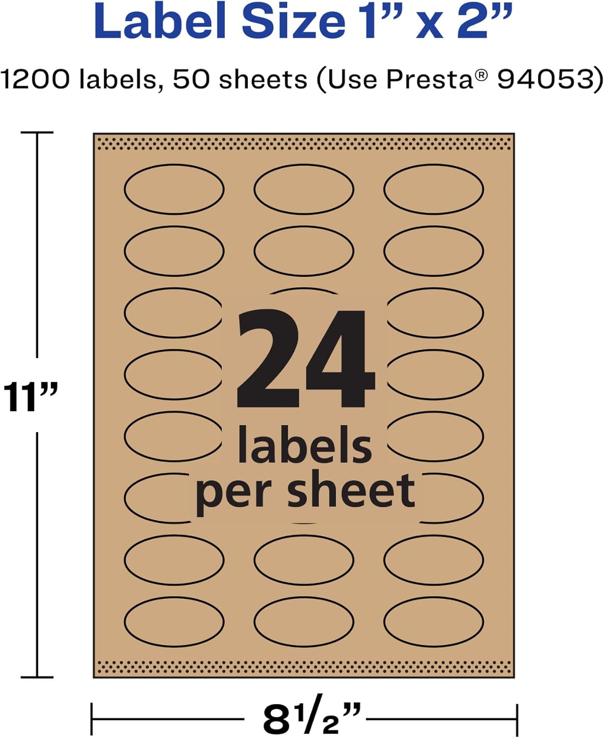 Avery Kraft Brown Oval Labels, Sure Feed Technology, 1" x 2", 1,200 Kraft Brown Labels, Print-to-The-Edge, Laser/Inkjet Printable
