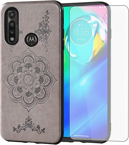 Asuwish Funda compatible con Moto G Power 2020 y protector de pantalla de vidrio templado, delgado, suave, flor de poliuretano termoplástico,