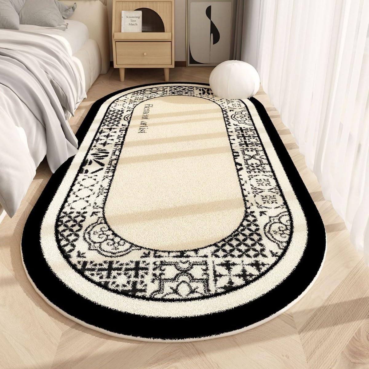 Alfombra ovalada decoracion hogar moderna y sofisticada blanca y negra 80x140